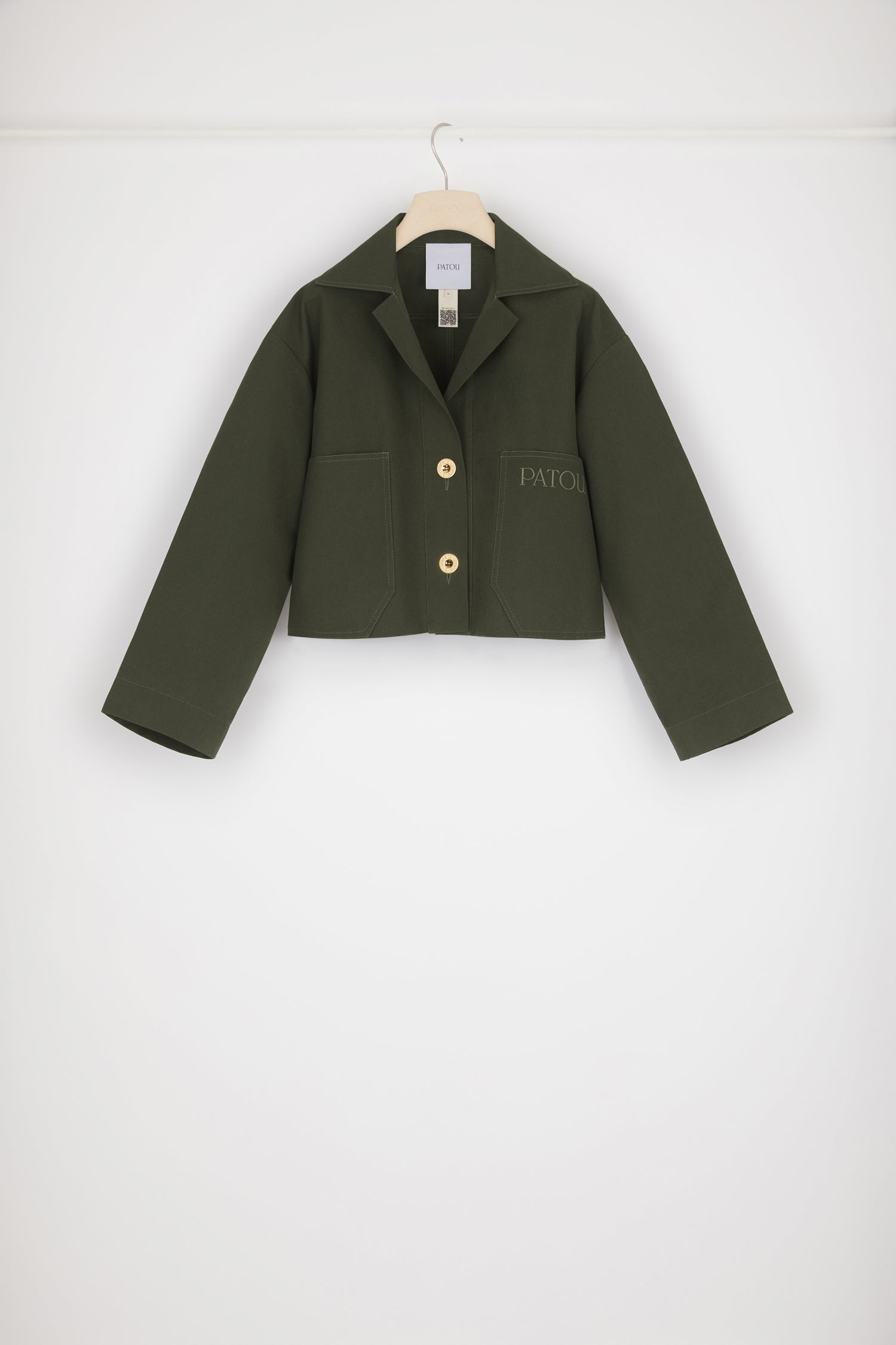 Patou Veste courte coton bio verte Winter Moss boutons dorés