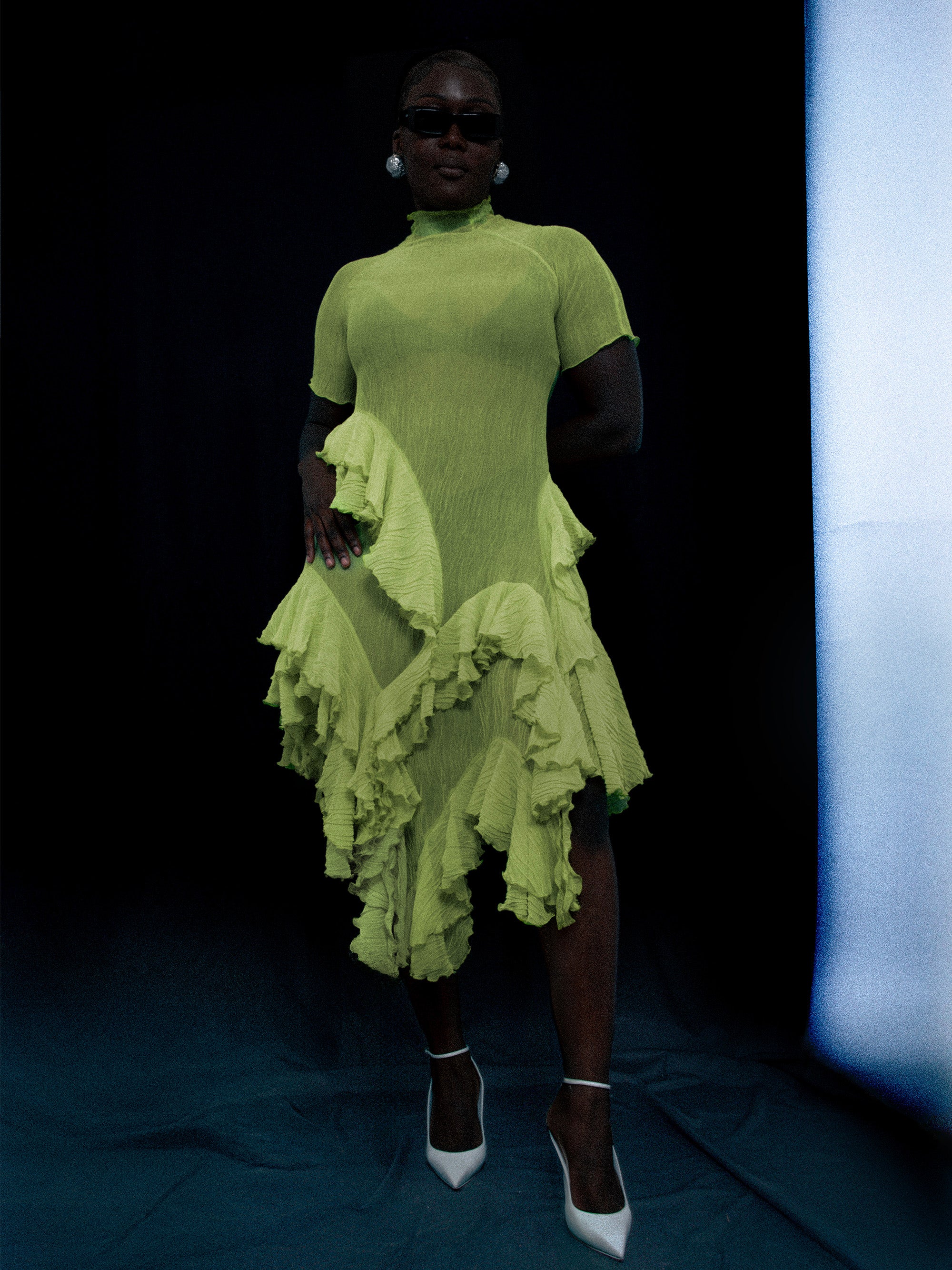 Ester Manas Pistachio Crumpled Spiral Maxi Dress robe vert