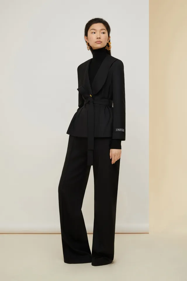 Patou JA021 veste laine bio noire col festonné