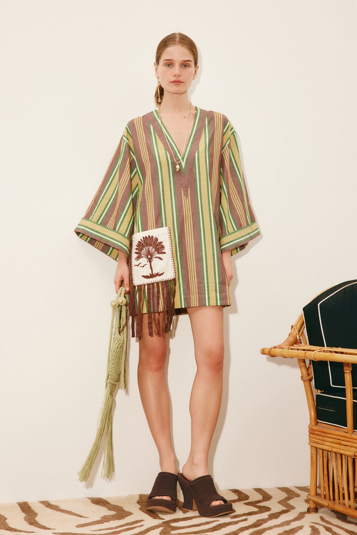 Alemais Clover robe mini coton bio rayée col V