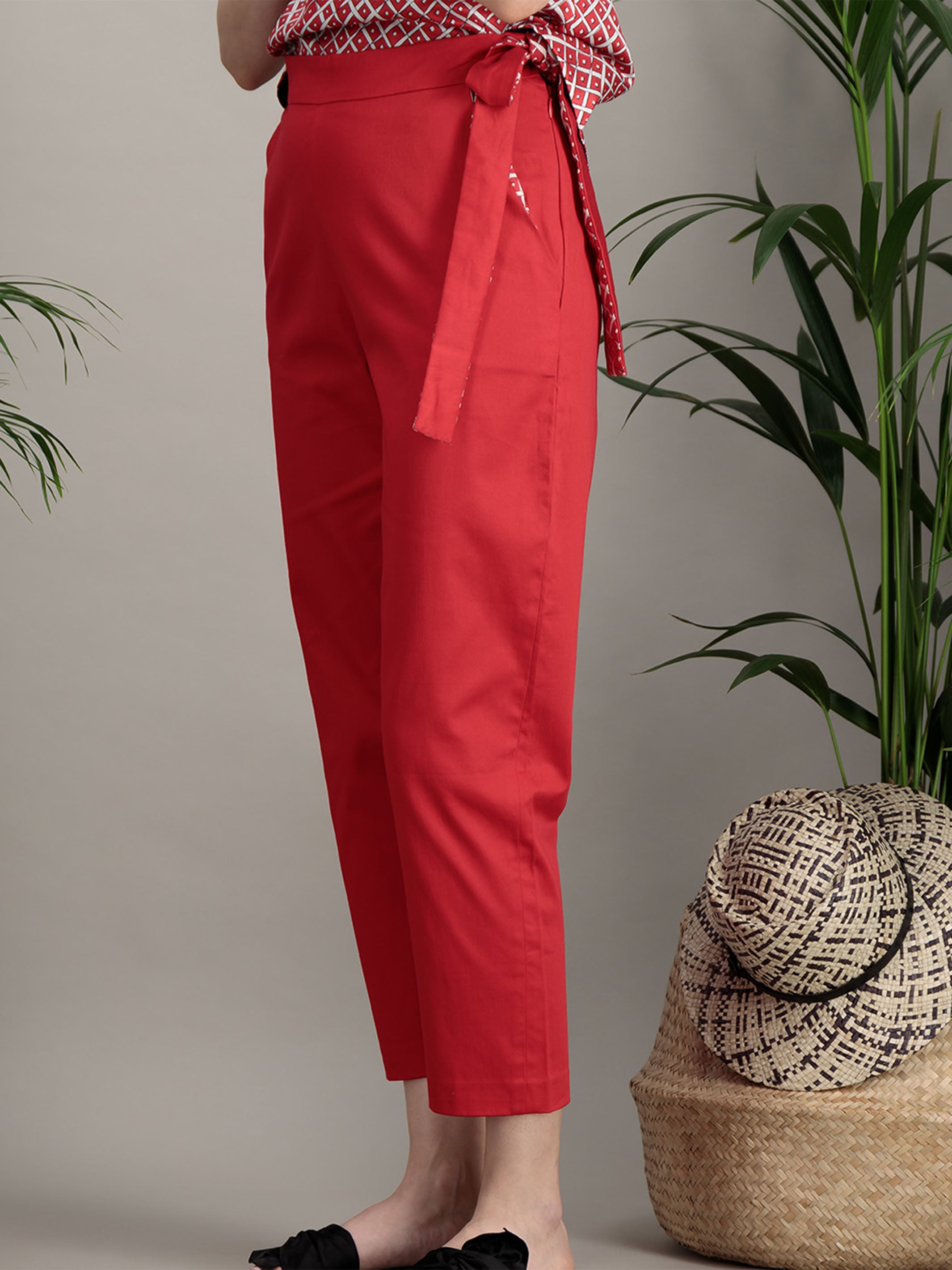 Anahide Saint André Arbor pantalon droit coton rouge carreaux