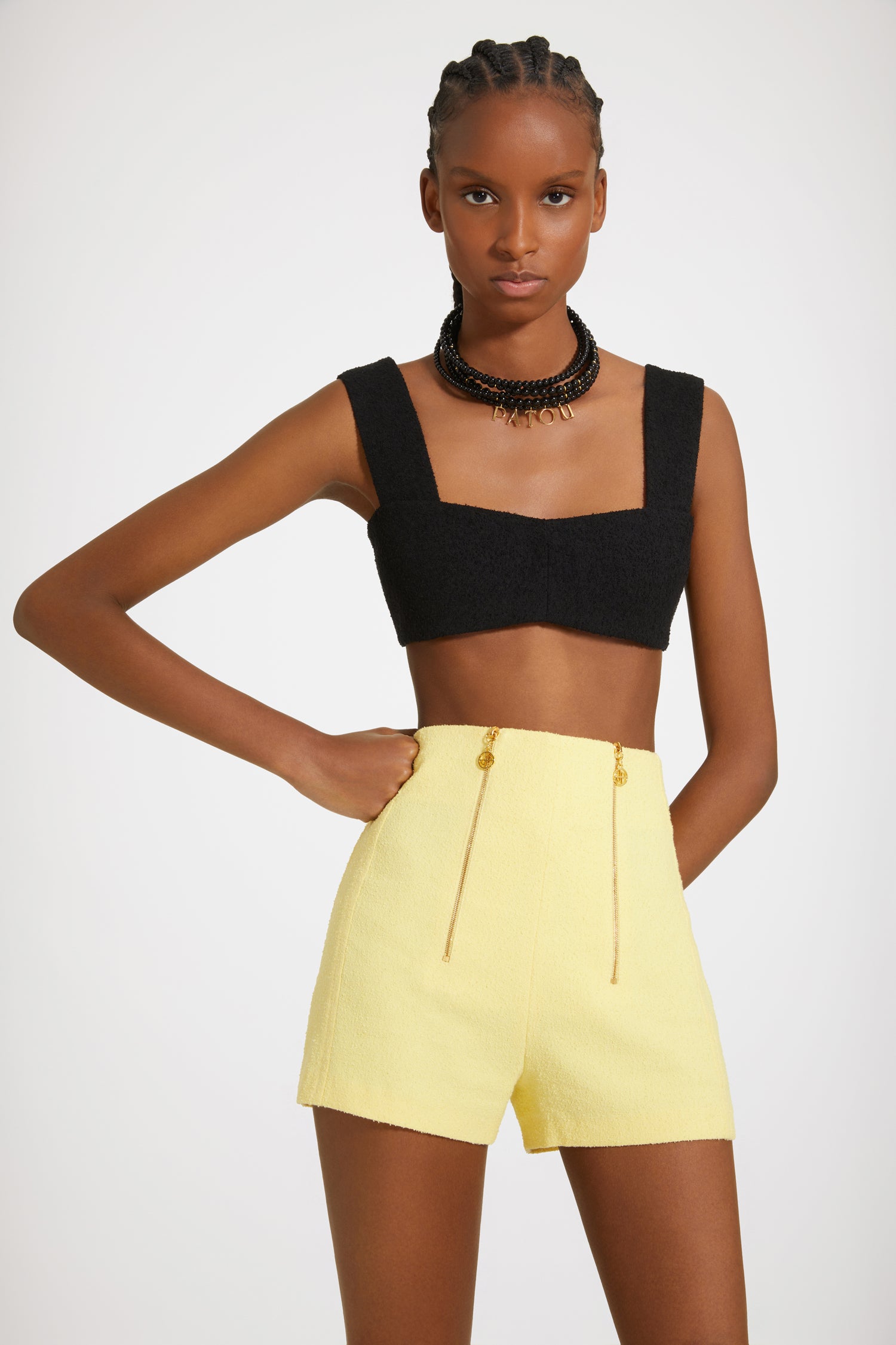 Patou P23TR029 short tweed Mimosa coton taille haute