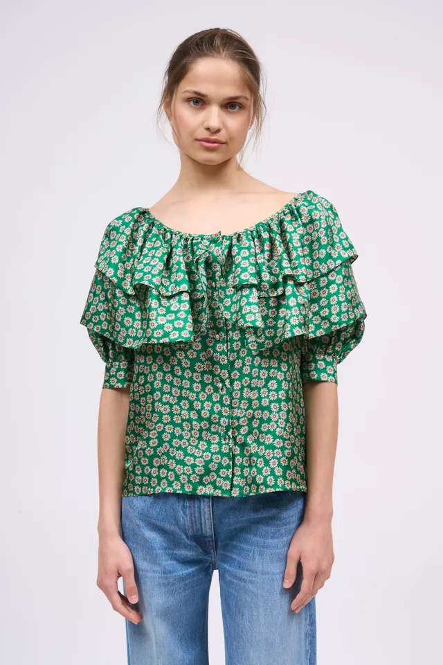 Paul & Joe Daniello blouse soie imprimé marguerite vert