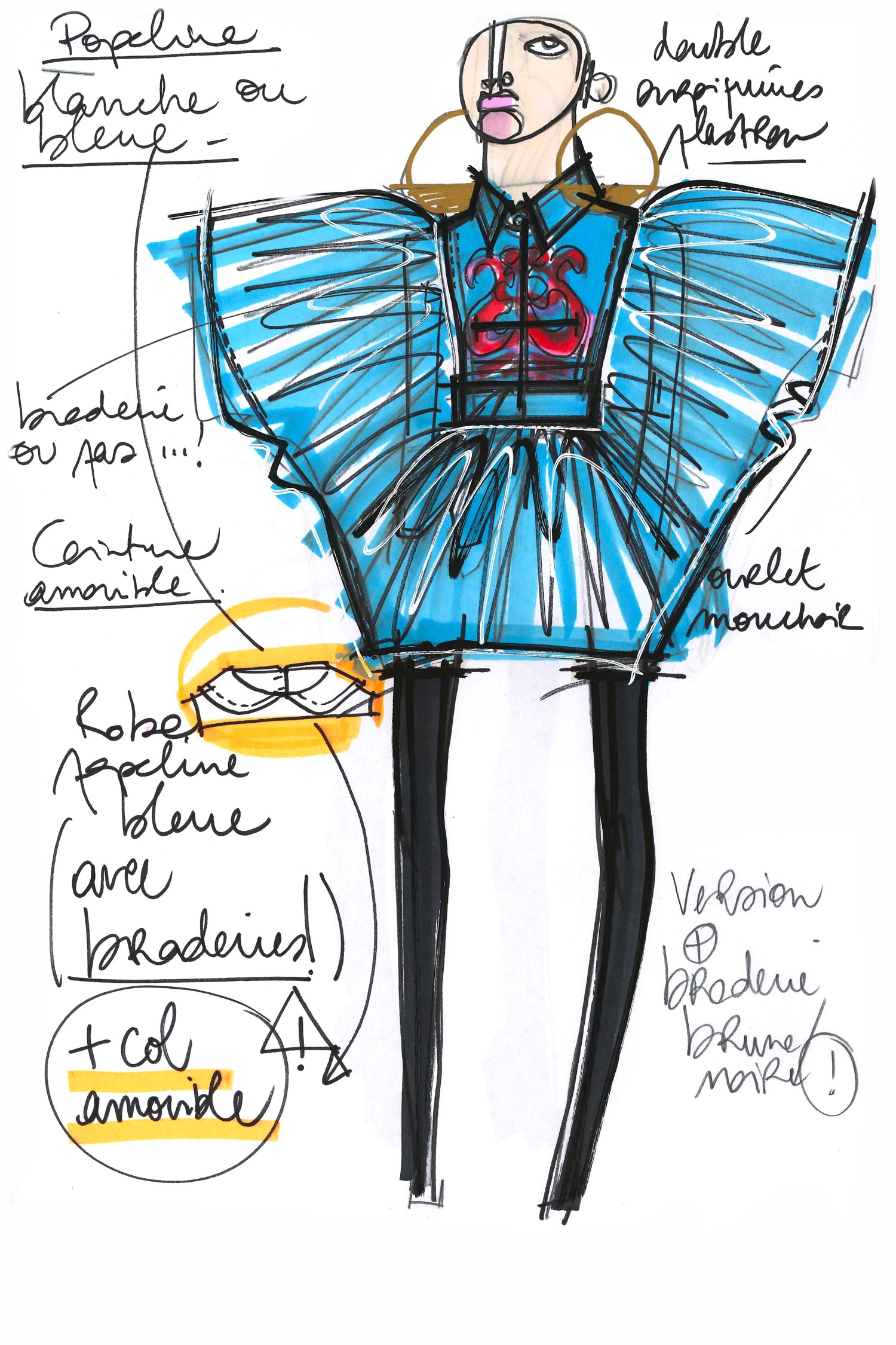 Patou A21DR074 robe mini bleue Bretagne coton bio ceinturée