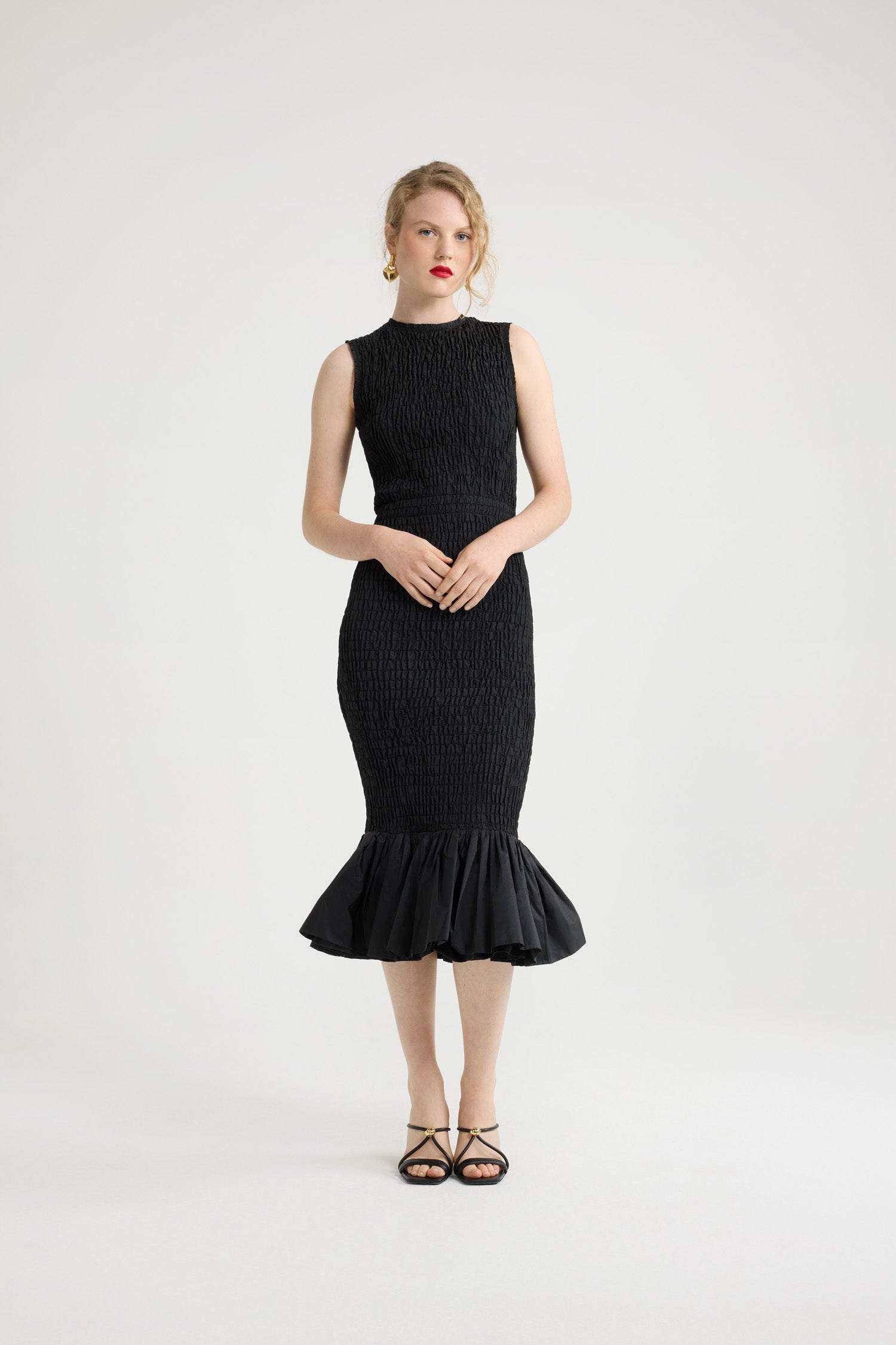 Patou Robe midi smockée sirène noire faille recyclée cérémonie