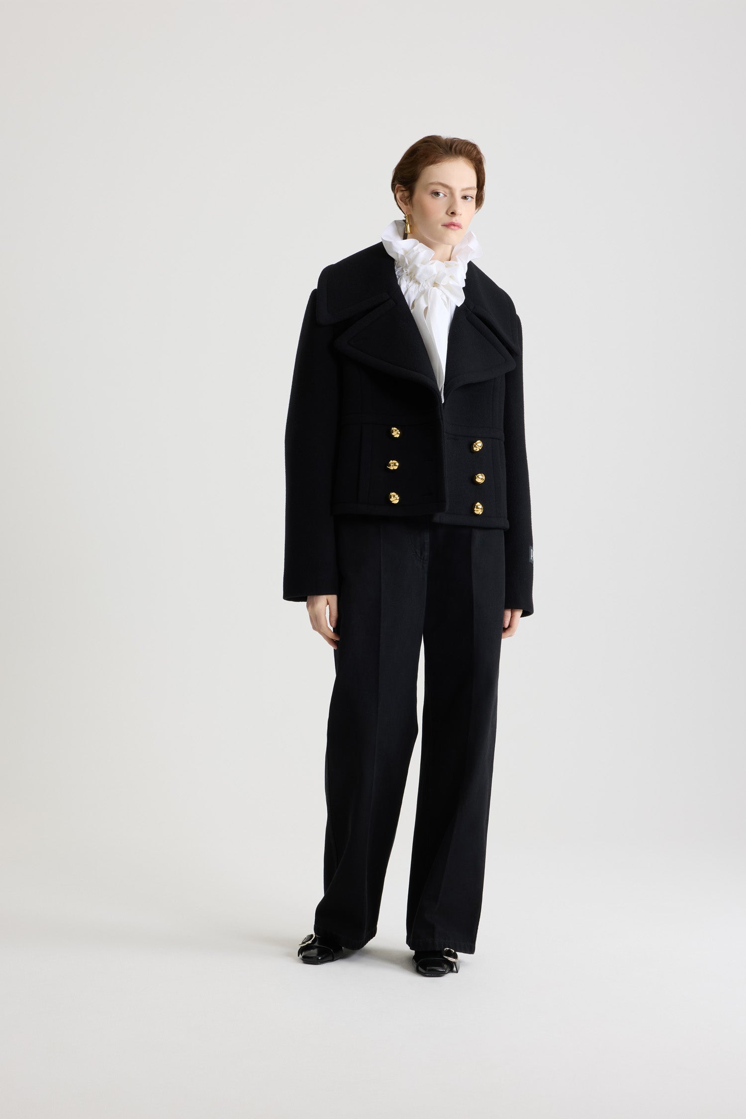 Patou Coats CO031 manteau court noir laine double boutonnage