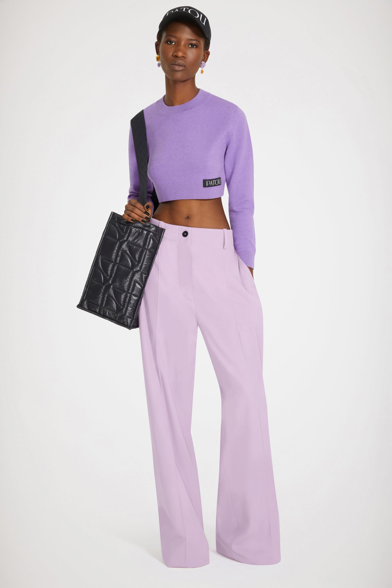 Patou KN099 pull cropped violet laine cachemire M col rond