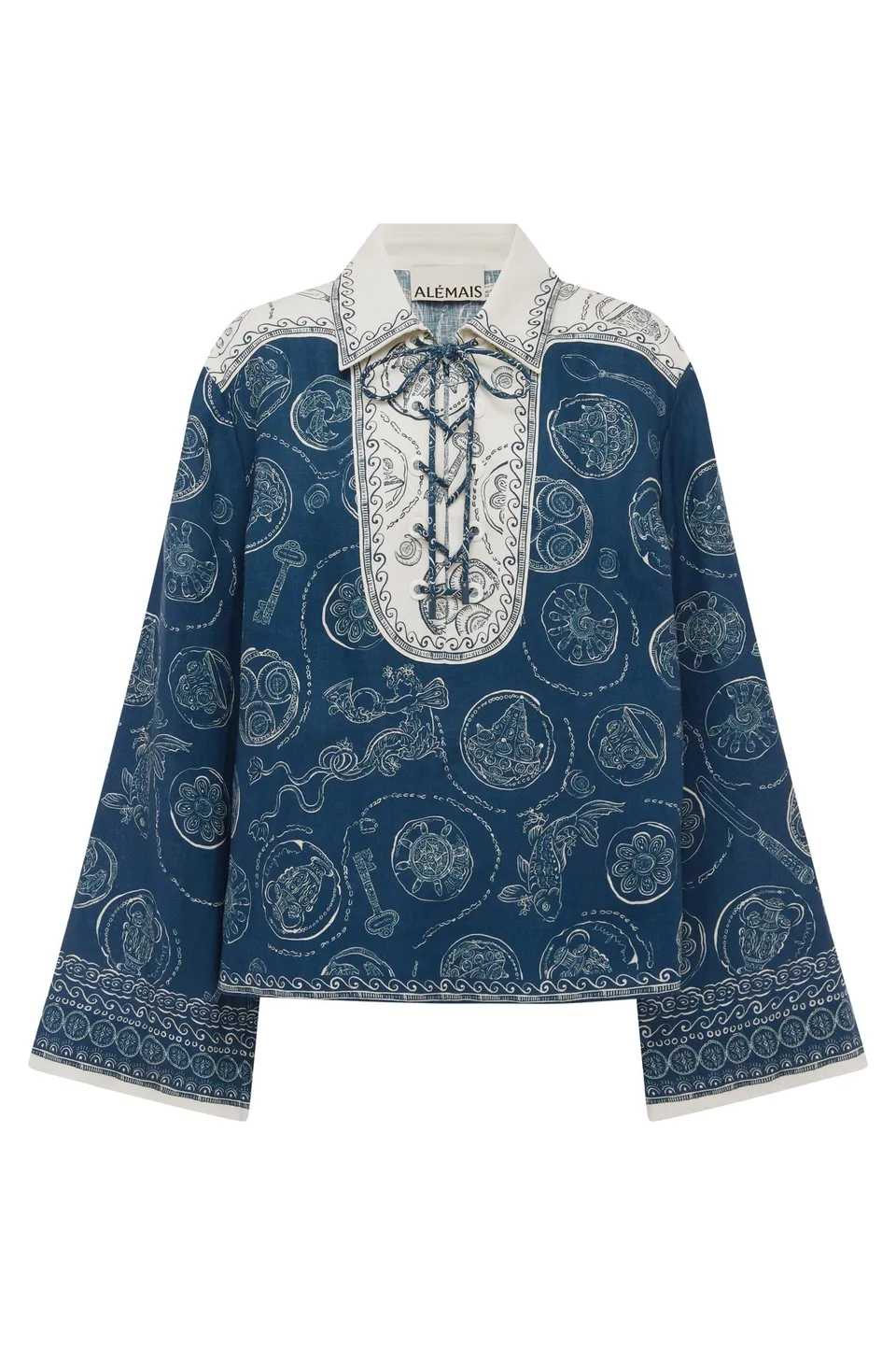 Alemaïs Lucky Lace Up Top chemise coton marine