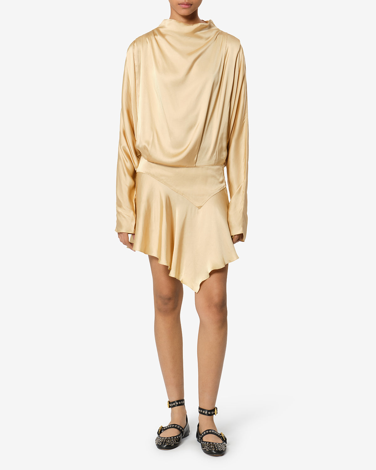 Isabel Marant Neline robe satin beige drapée courte