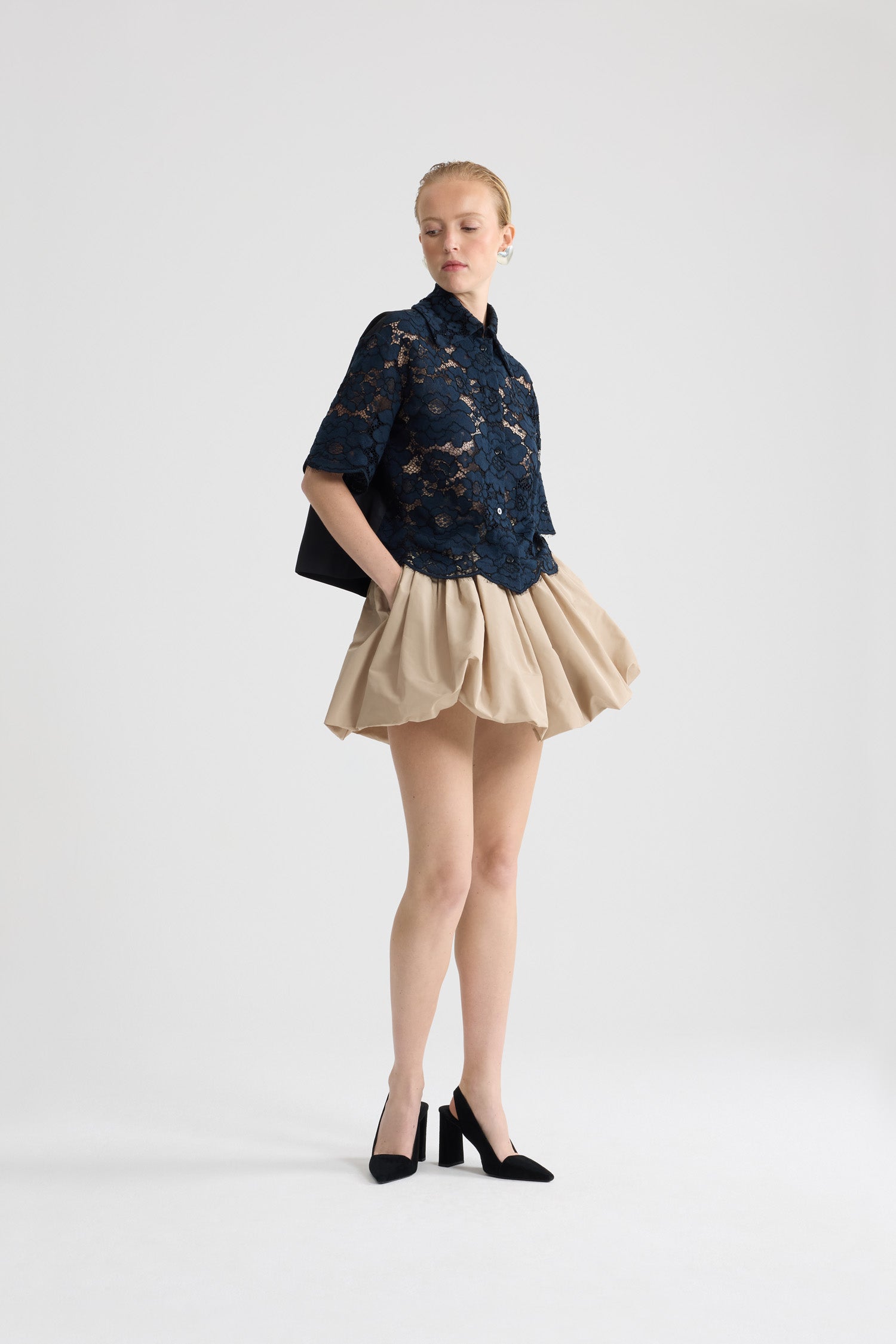 Patou SK098 mini jupe bloomer Dune faille recyclée