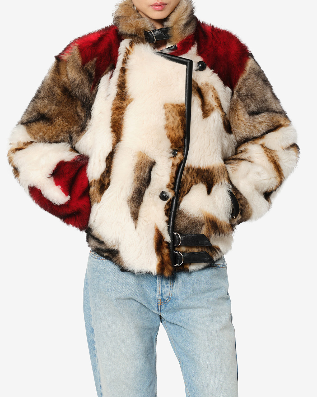 Isabel Marant Roama MA0590FB manteau shearling écru rouge