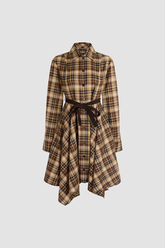 Patou DR284 robe chemise midi tartan ceinturée