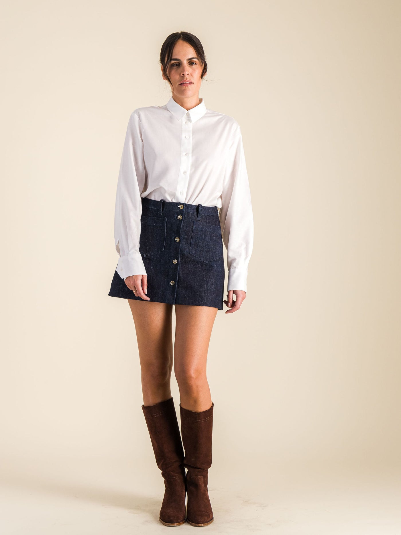Anahide Saint André Esther mini jupe denim bleu marine
