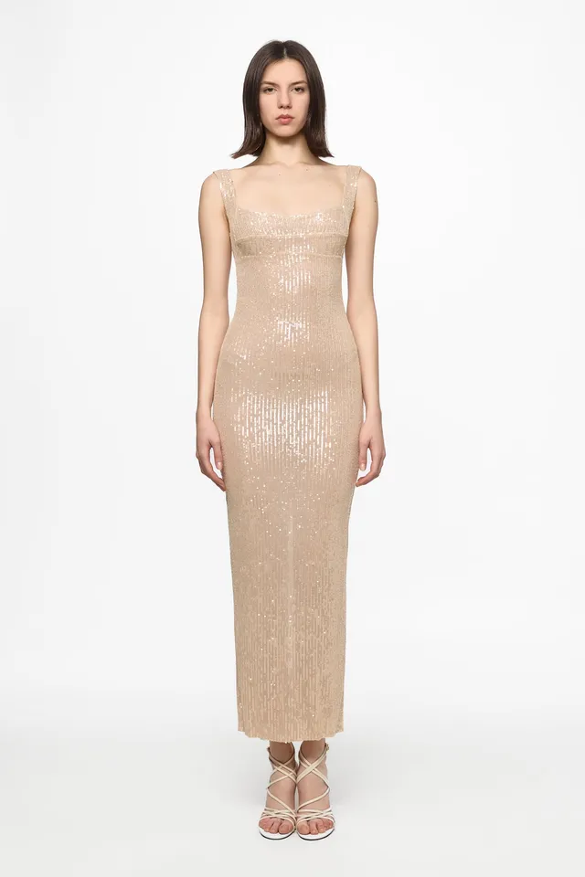 ATU Body Couture Sequins Nude sequined midi dress robe nude