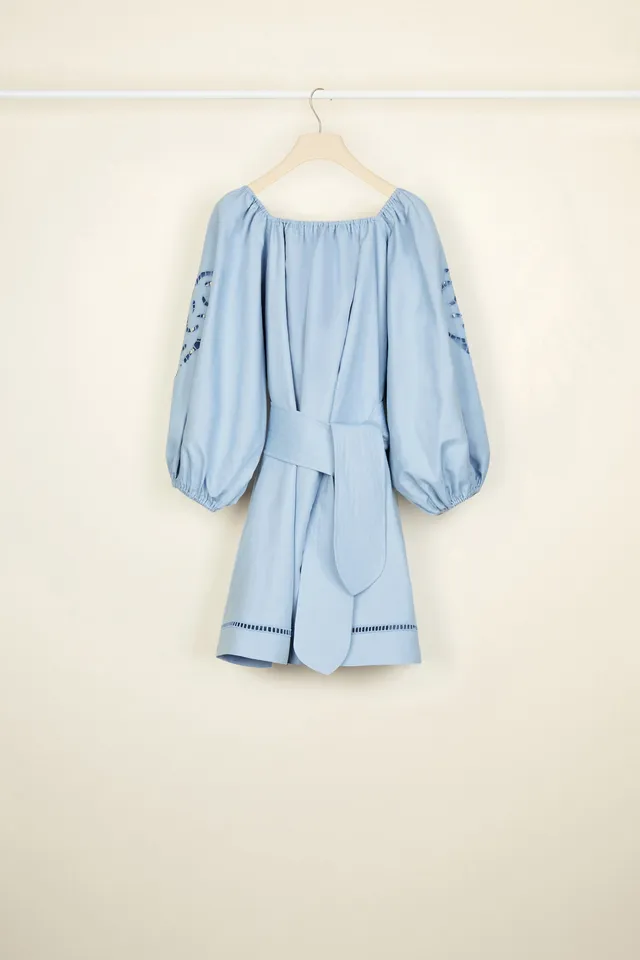 Patou DR038 robe lin coton ajourée bleu Blueberry