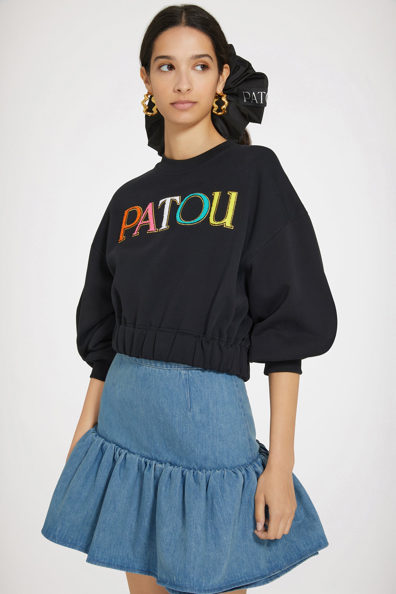 Patou SK060 minijupe jean bleu denim volant 34