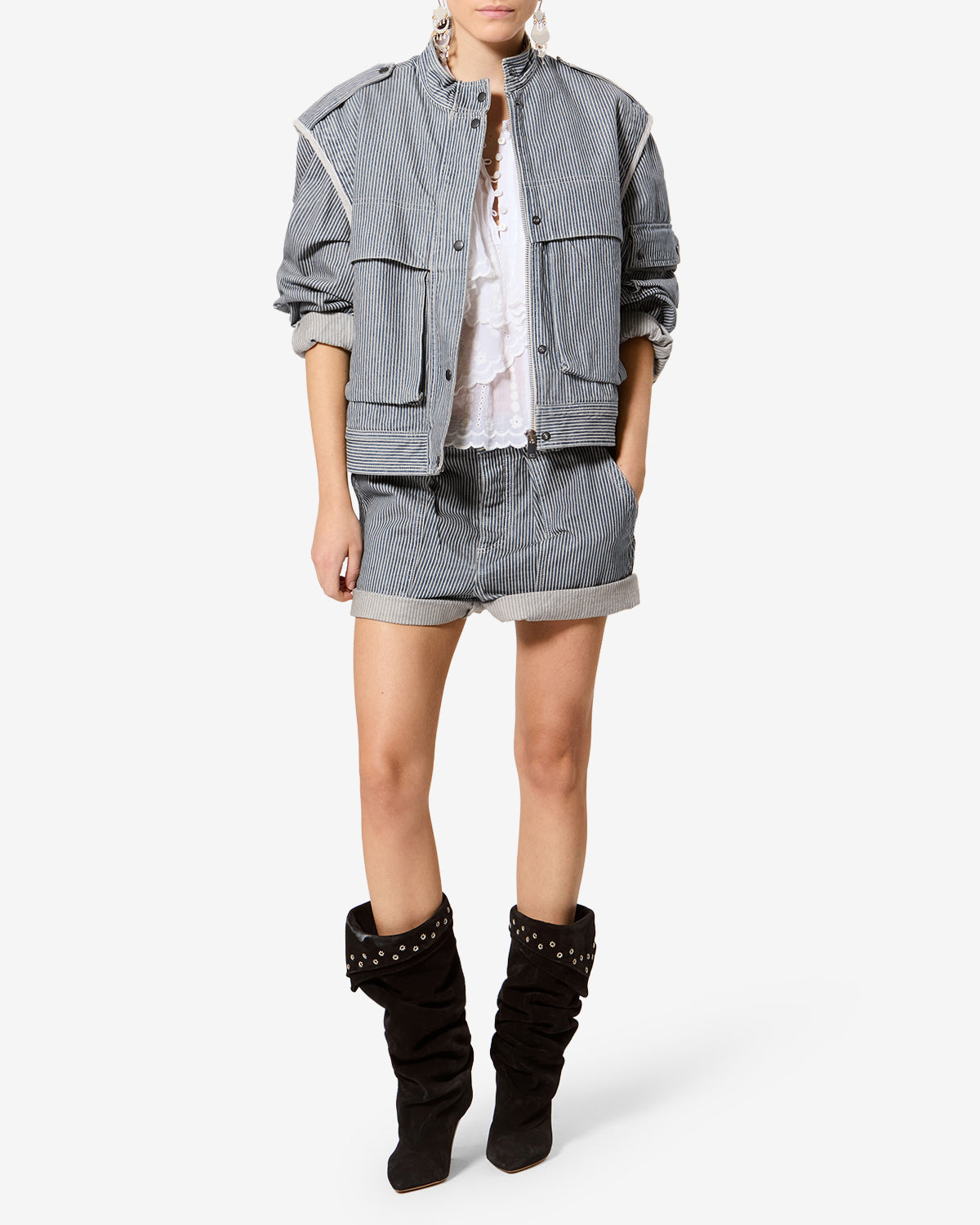 Isabel Marant Eveja short coton bleu-blanc rayé