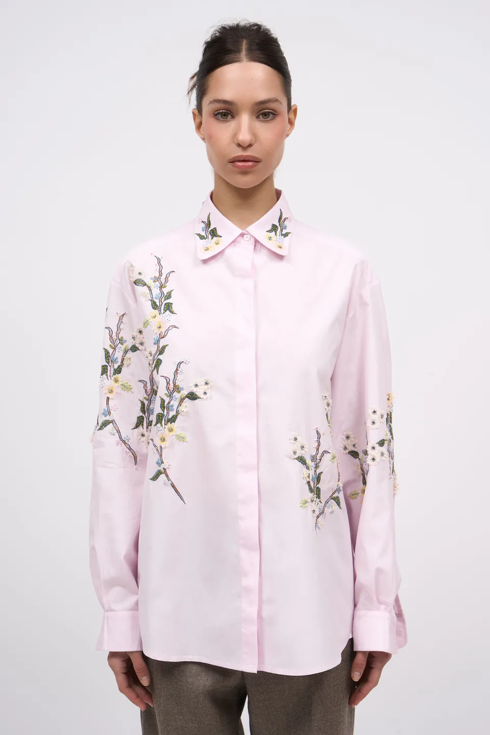 Paul & Joe Flora chemise popeline baby pink broderie