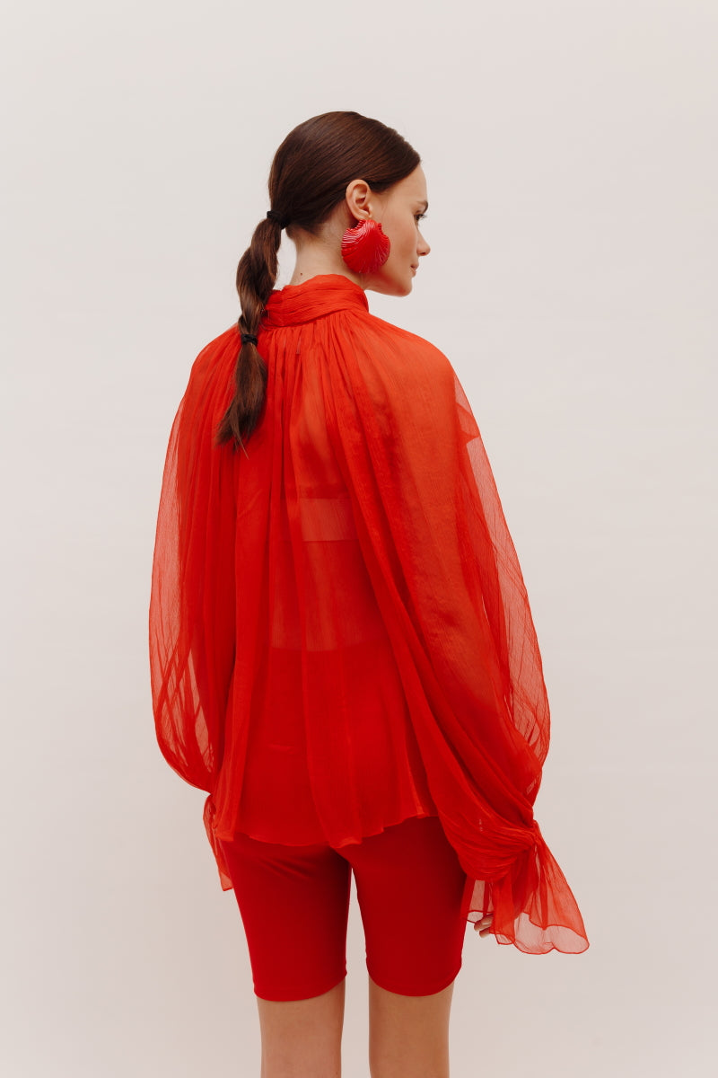 ATU Body Couture SILK Red Silk Chiffon Shirt chemise rouge S