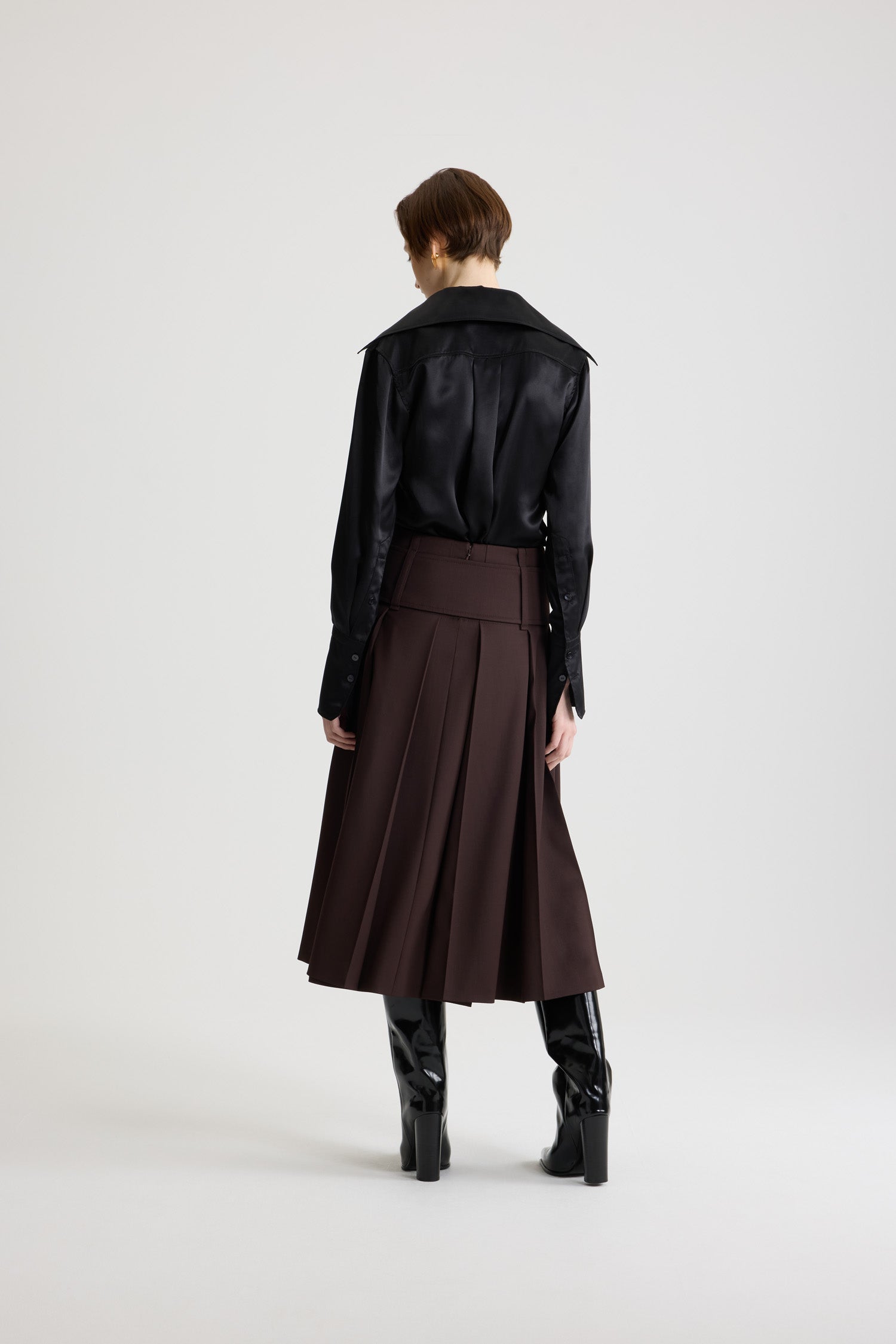 Patou jupe midi ceinturée laine technique ebony 34-44