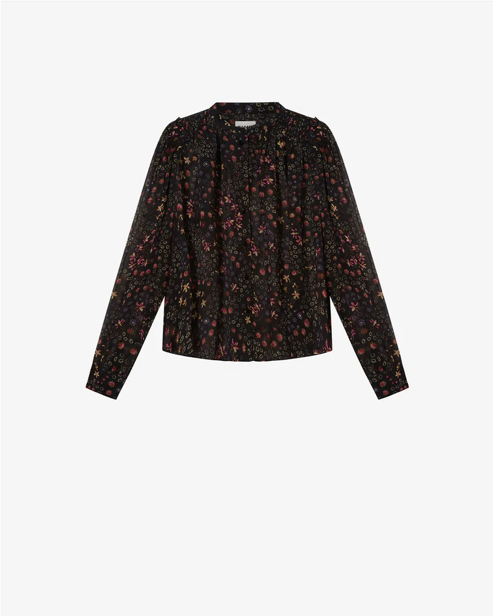 Isabel Marant Florine blouse voile noir écru fleuri