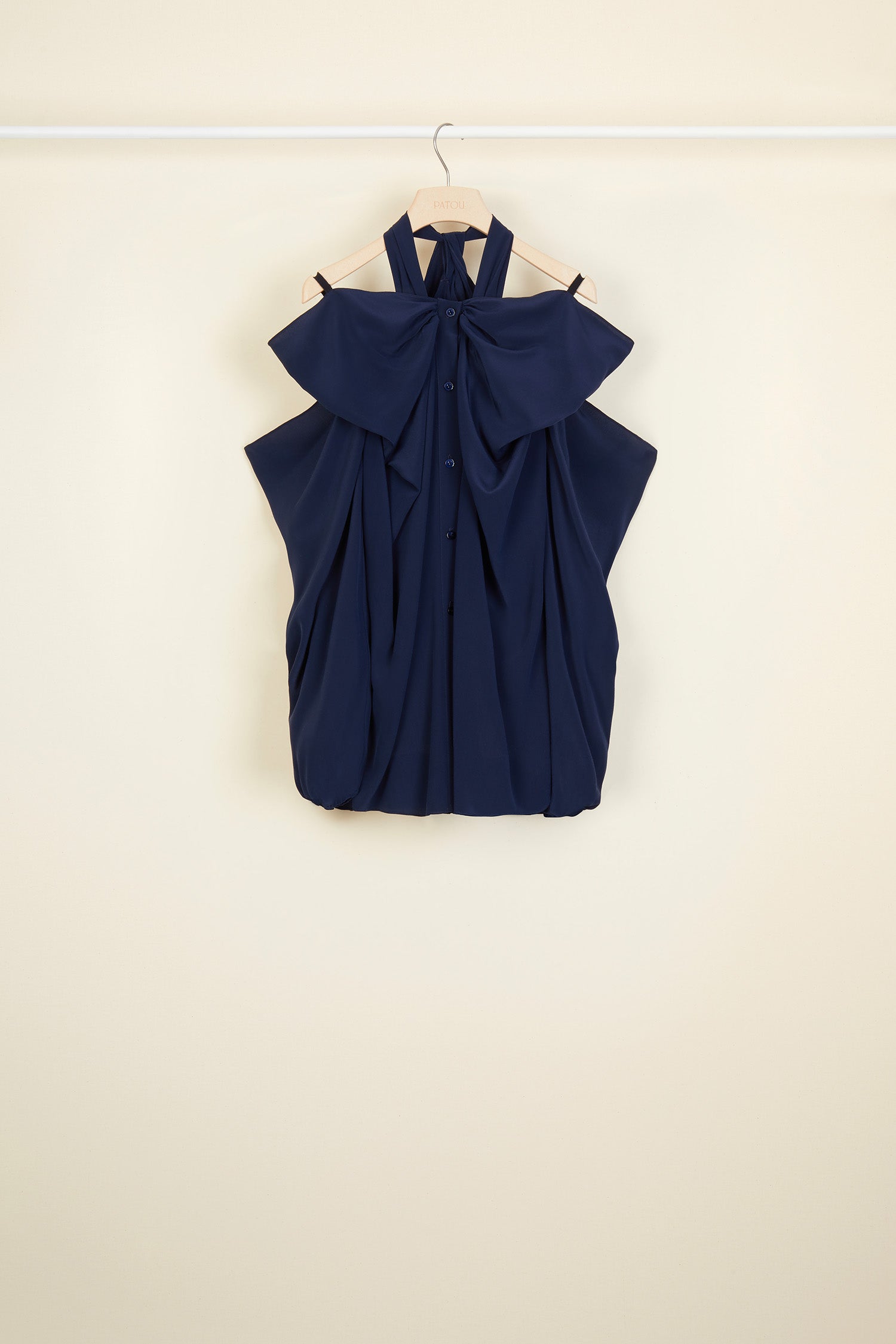 Patou Blouse Soie Épaules Dénudées Marine
