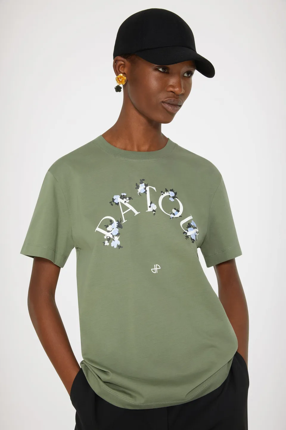 Patou JE049 t-shirt coton bio floral kaki Khaki Green