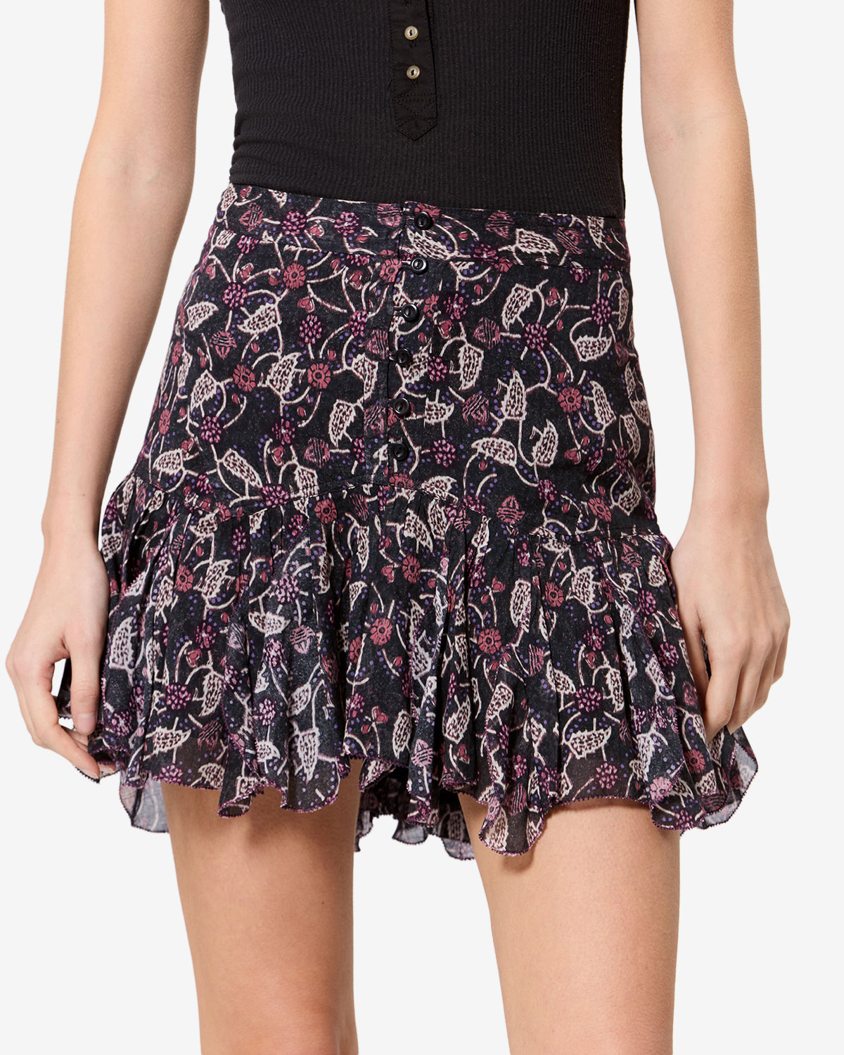 Isabel Marant Daneen jupe noir framboise coton