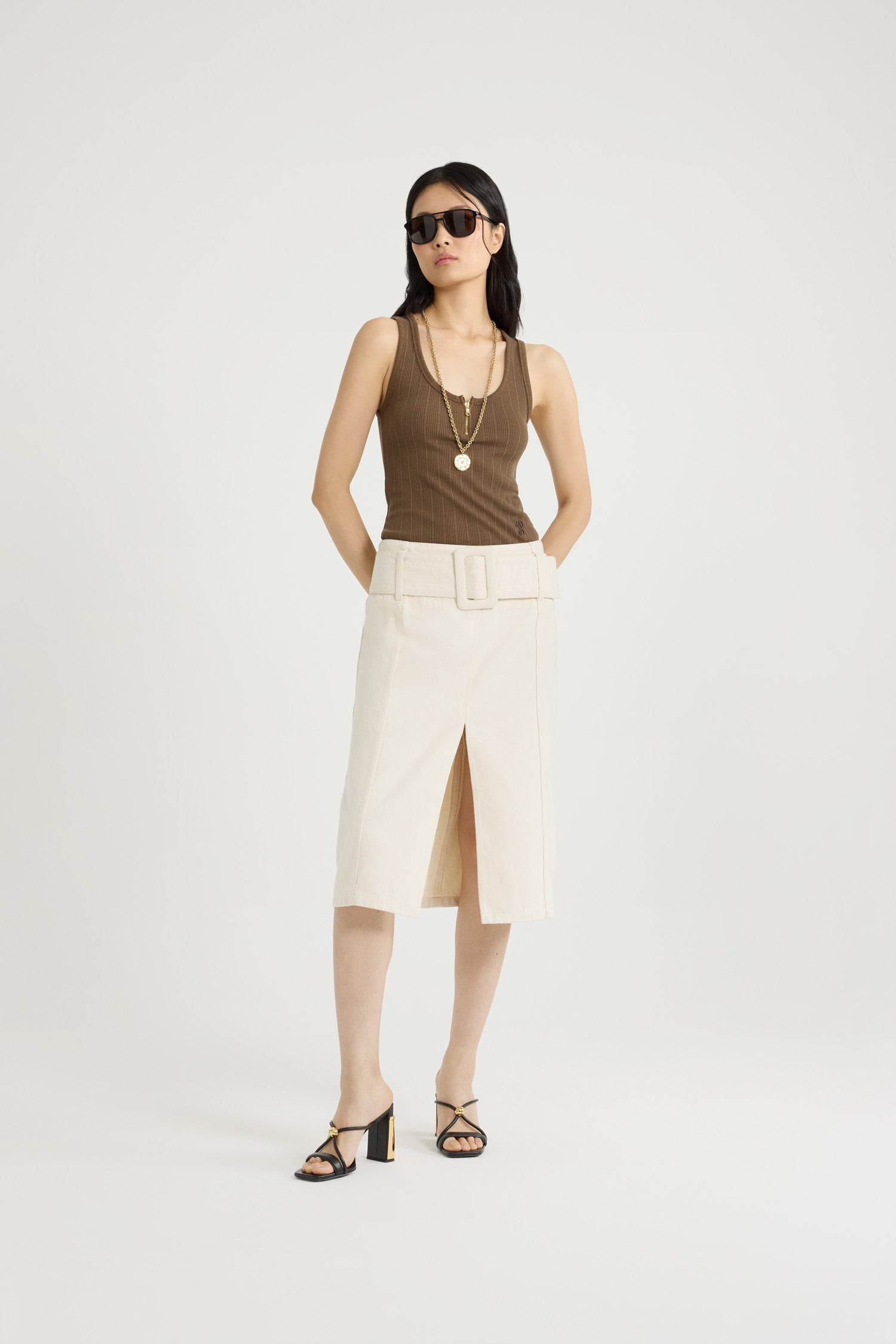 Patou Denim P25SK0770178008N jupe midi écru à ceinture