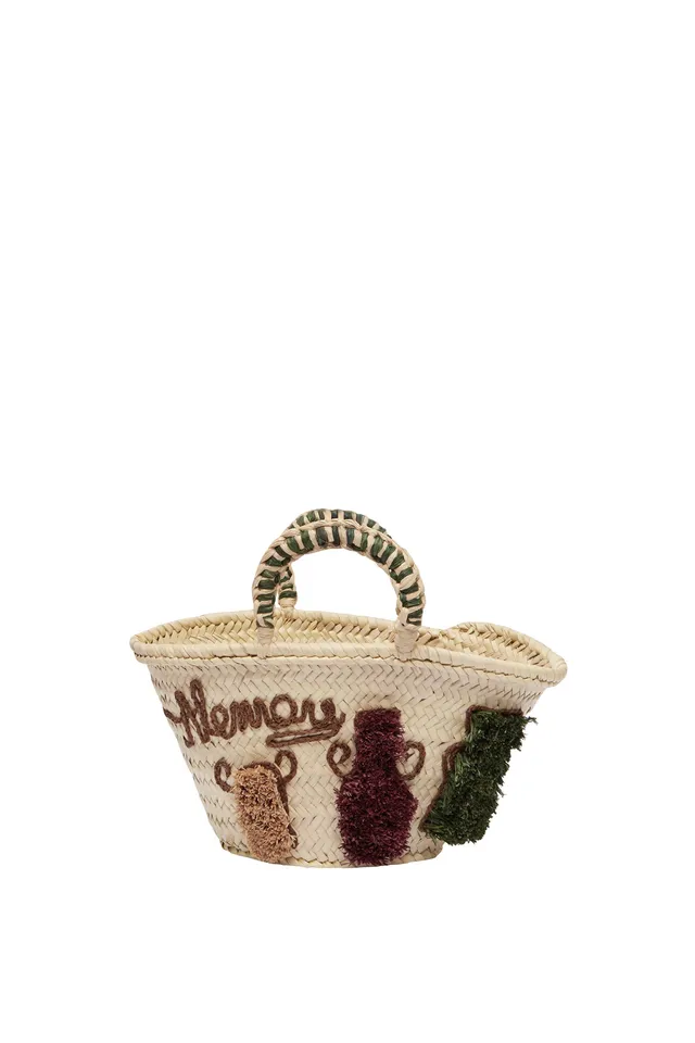 Alemais Michelle Tufted Mini panier raffia cuir