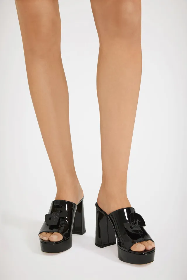 Patou Anita Mules Cuir Verni Noir 11 cm