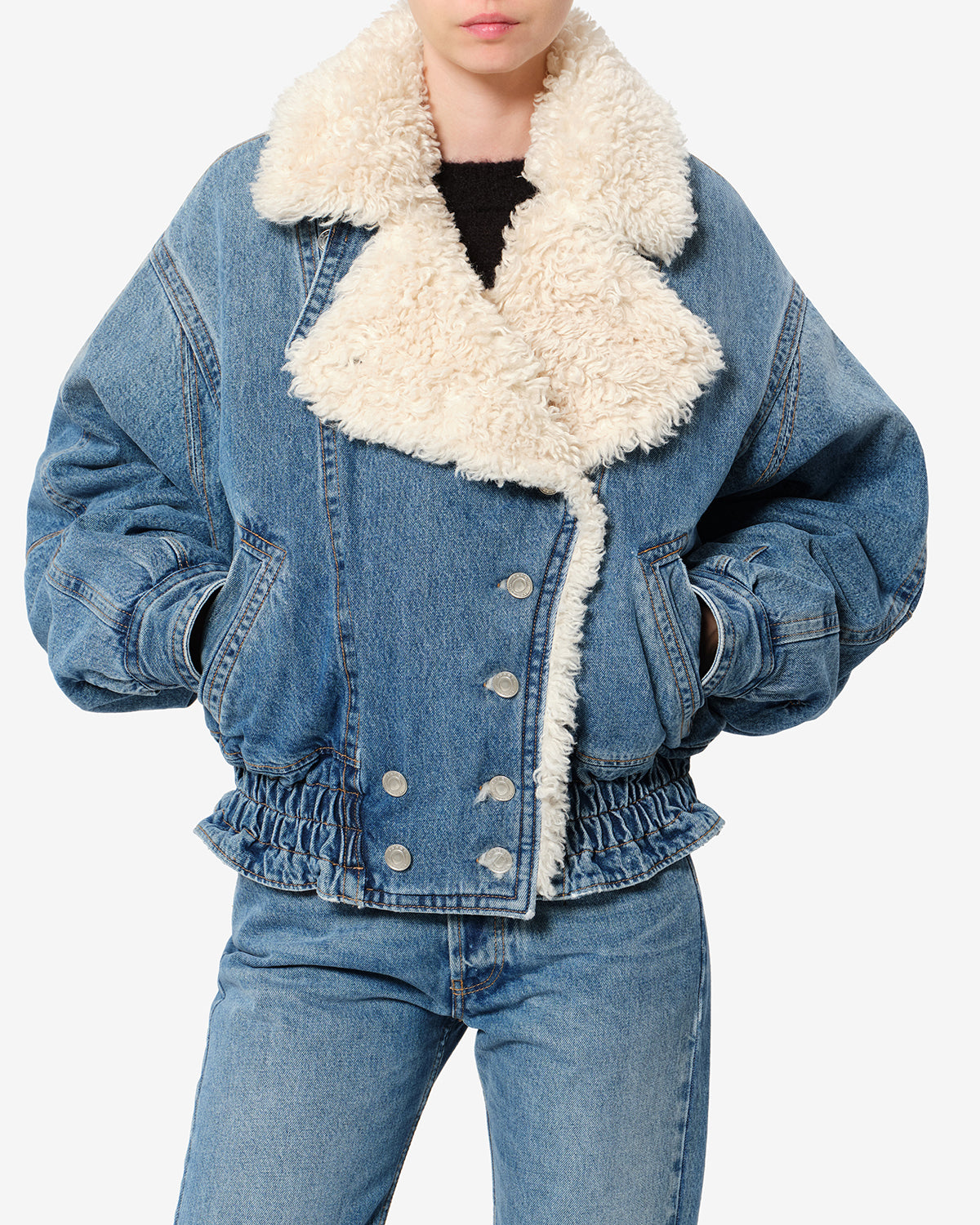 Isabel Marant Valineo veste denim bleu col fourrure