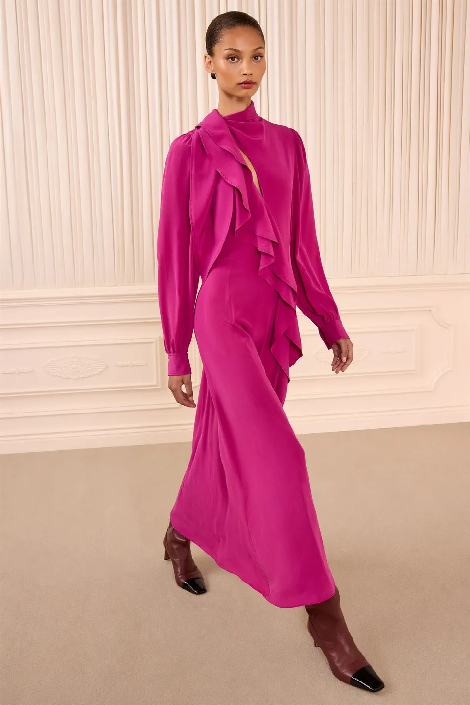 Ulla Johnson Sabrina robe midi Orchid soie manches longues