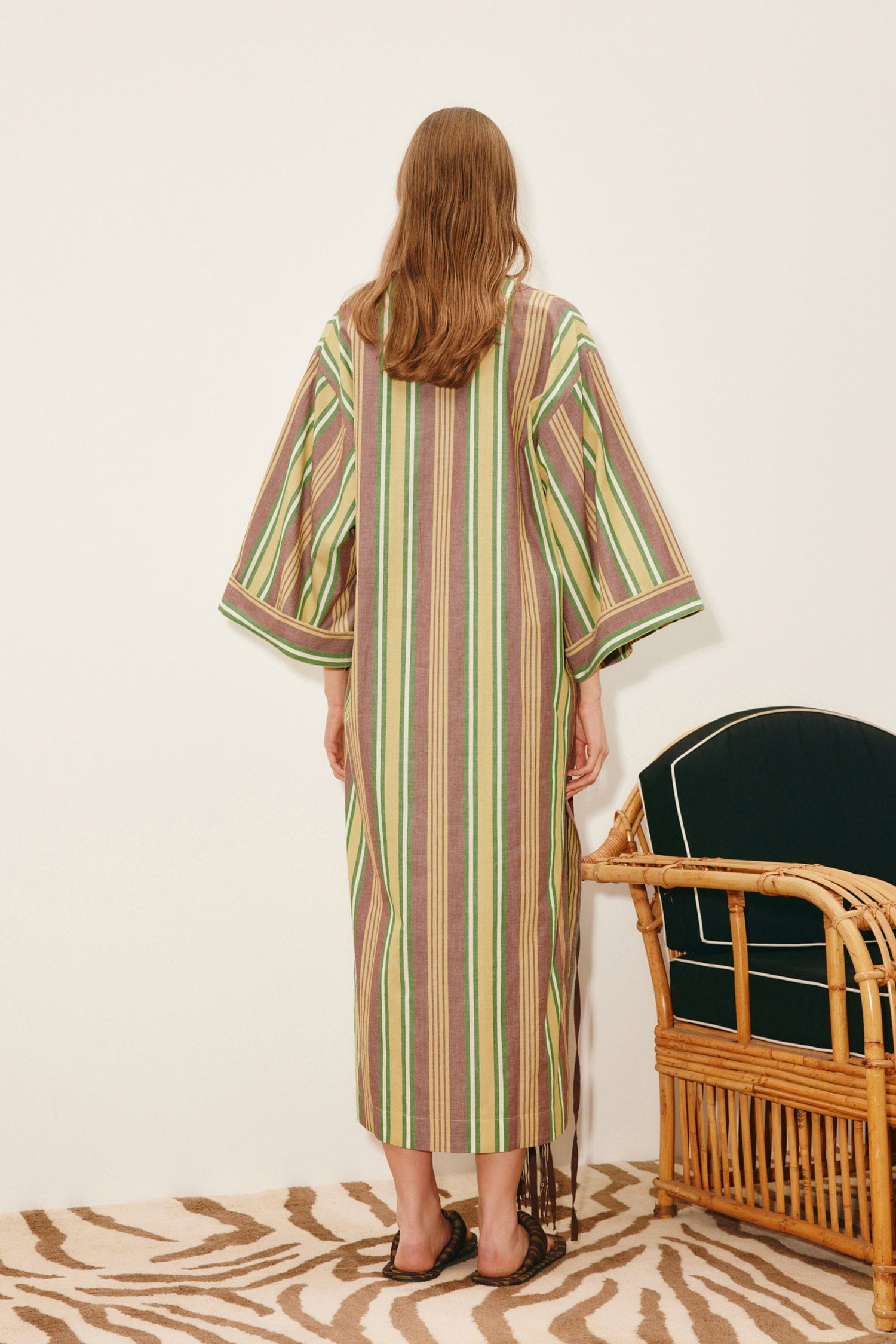 Alemäis Clover V Neck Midi Dress robe coton bio rayée