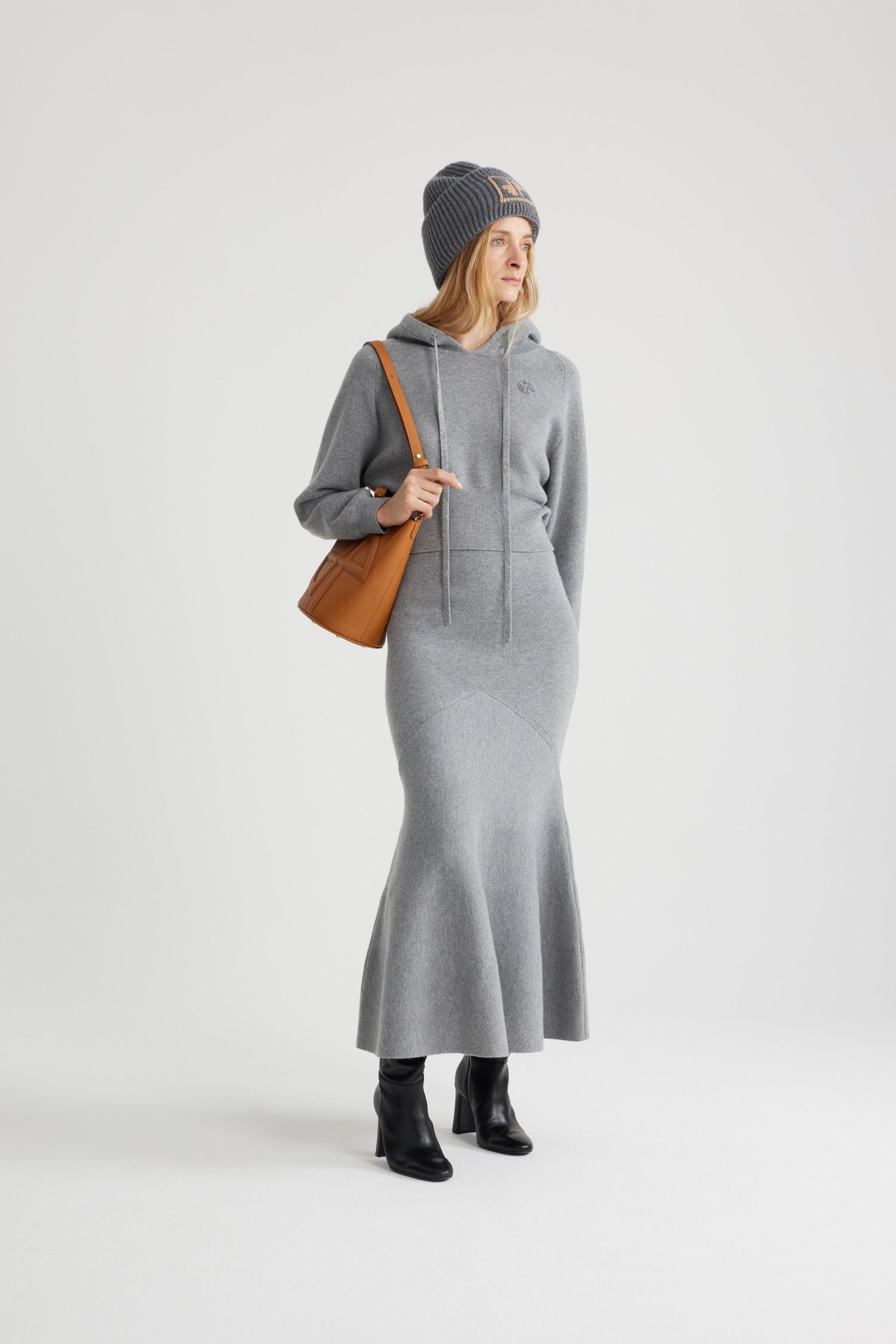 Patou hoodie gris laine cachemire sweat capuche