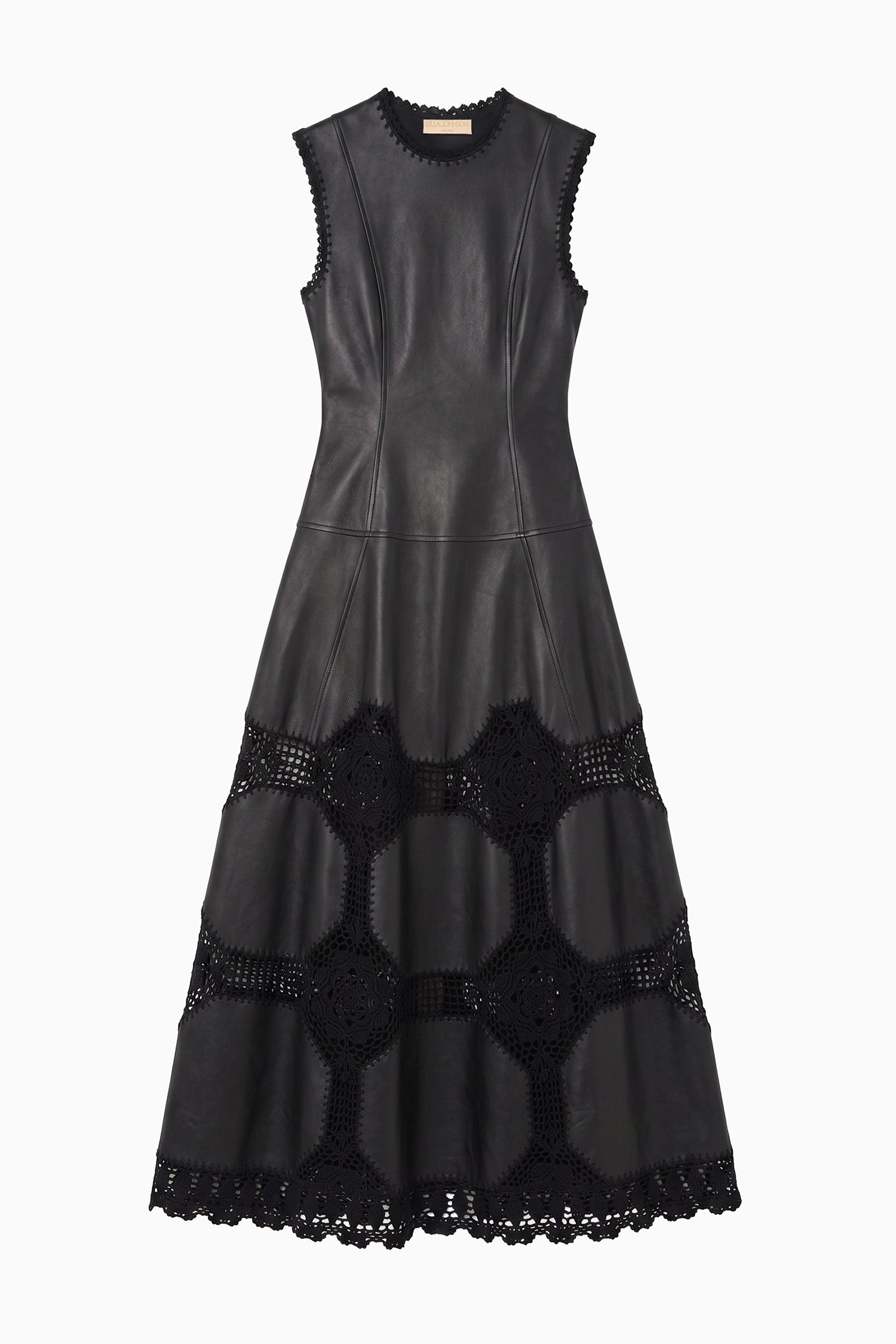 Ulla Johnson Ilana FA260727 robe midi crochet cuir noir