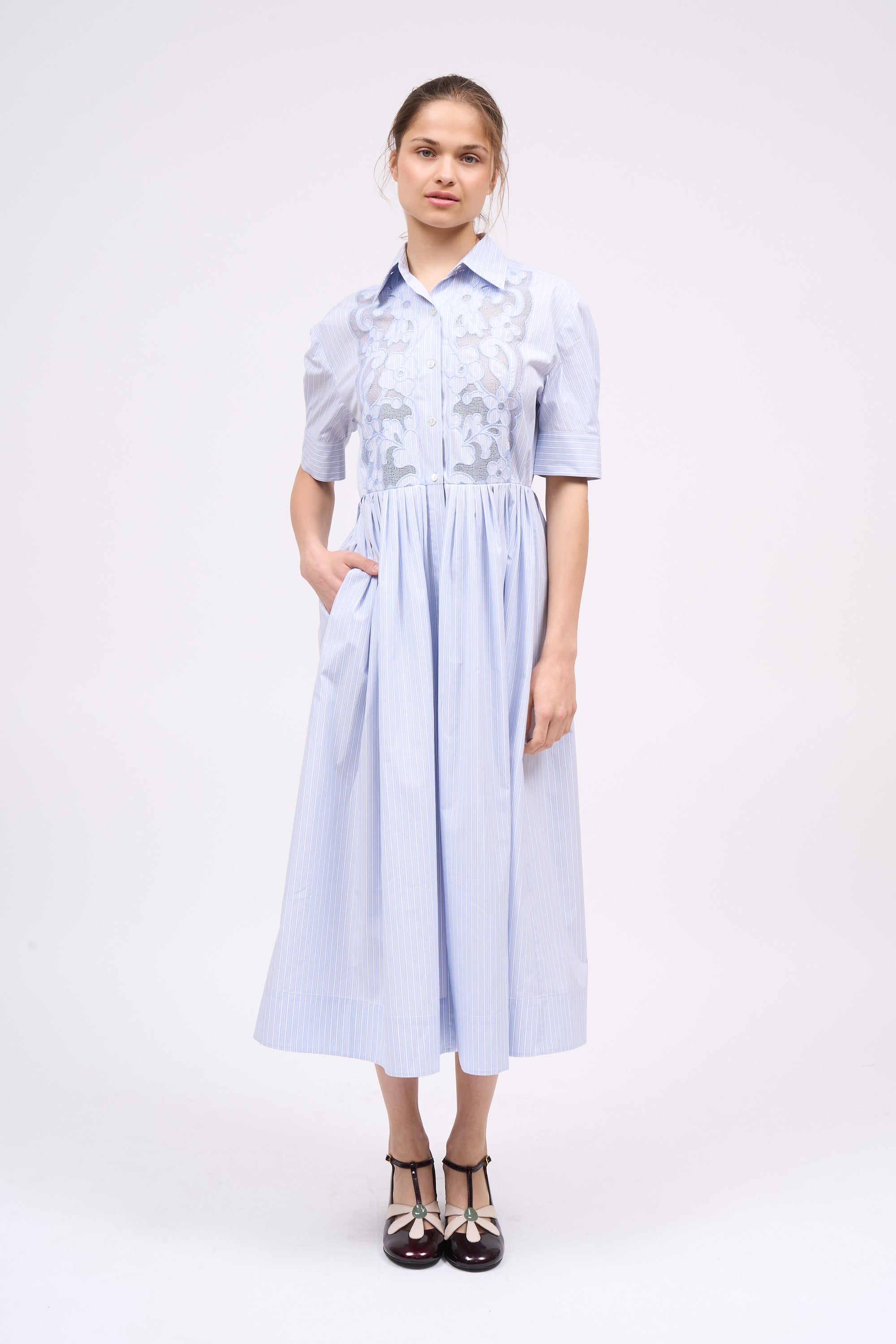 Paul & Joe Robes Flandres robe-chemise coton bleu ciel