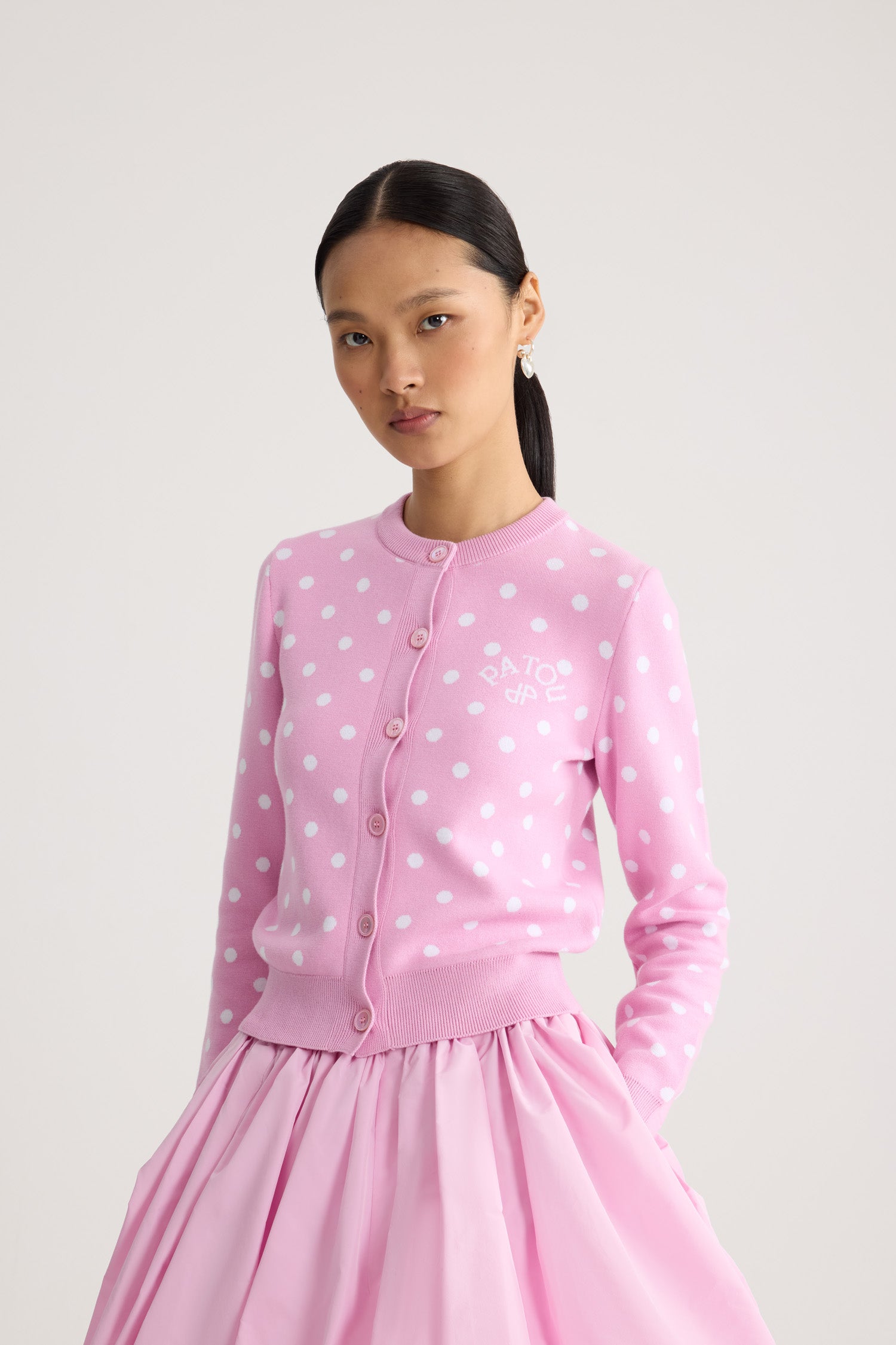 Patou Knitwear P26KN316 cardigan pois rose candy
