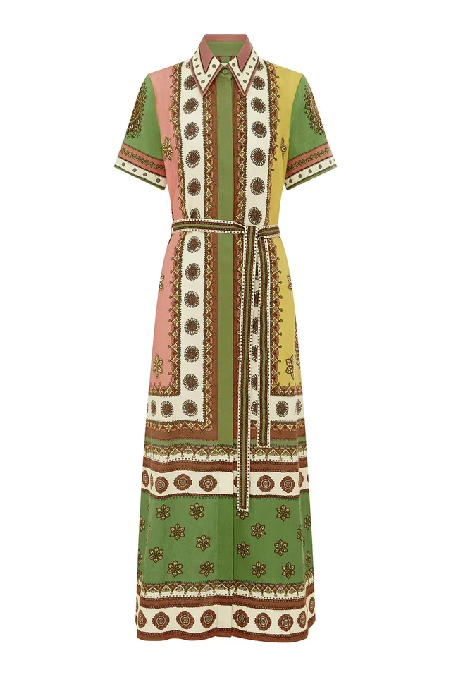 Alemäis Contina robe chemise midi lin géométrique