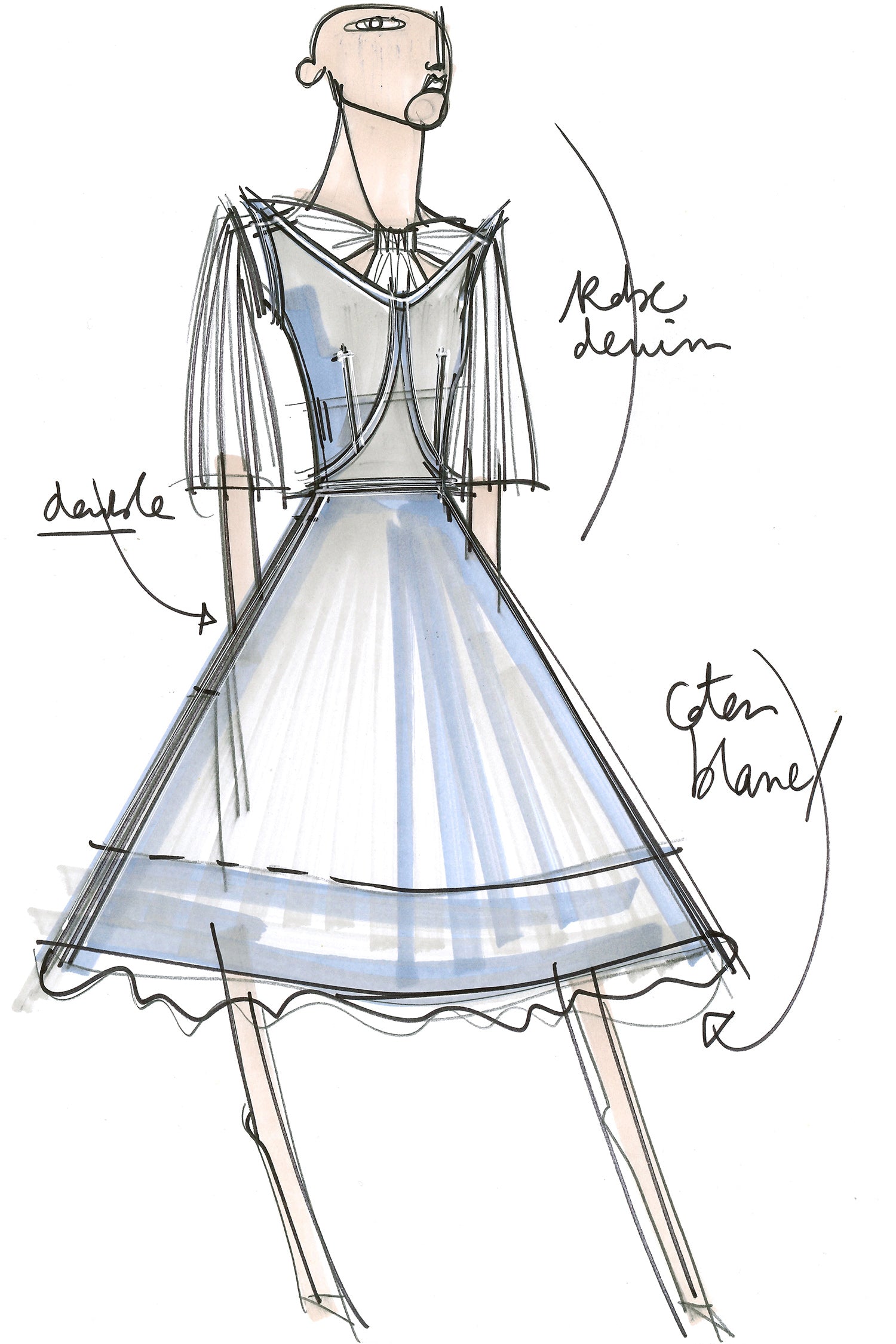 Patou DR001 robe midi denim bio Blueberry évasée