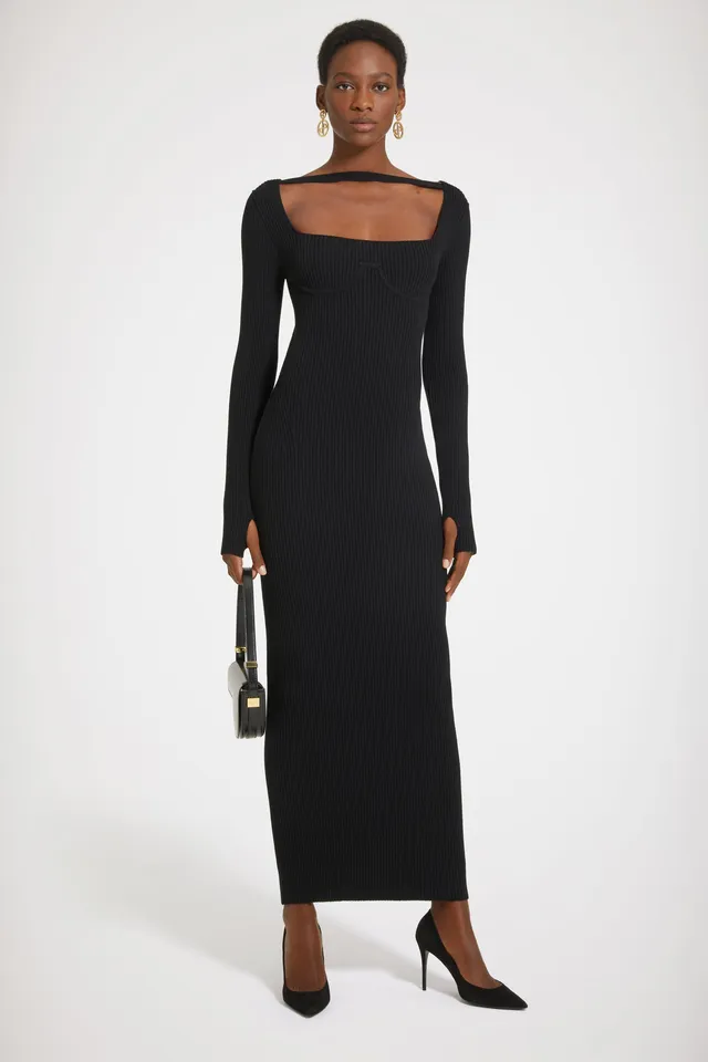 Patou KN142 robe longue maille laine noire