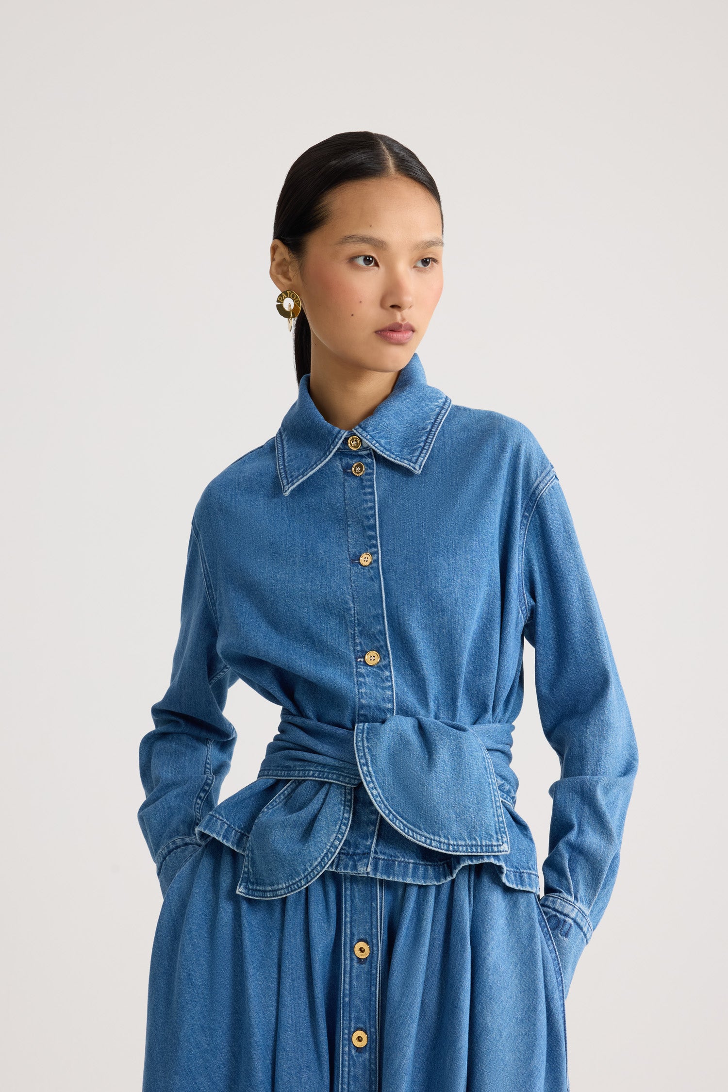 Patou chemise nouée BL062 coton denim Heritage Blue