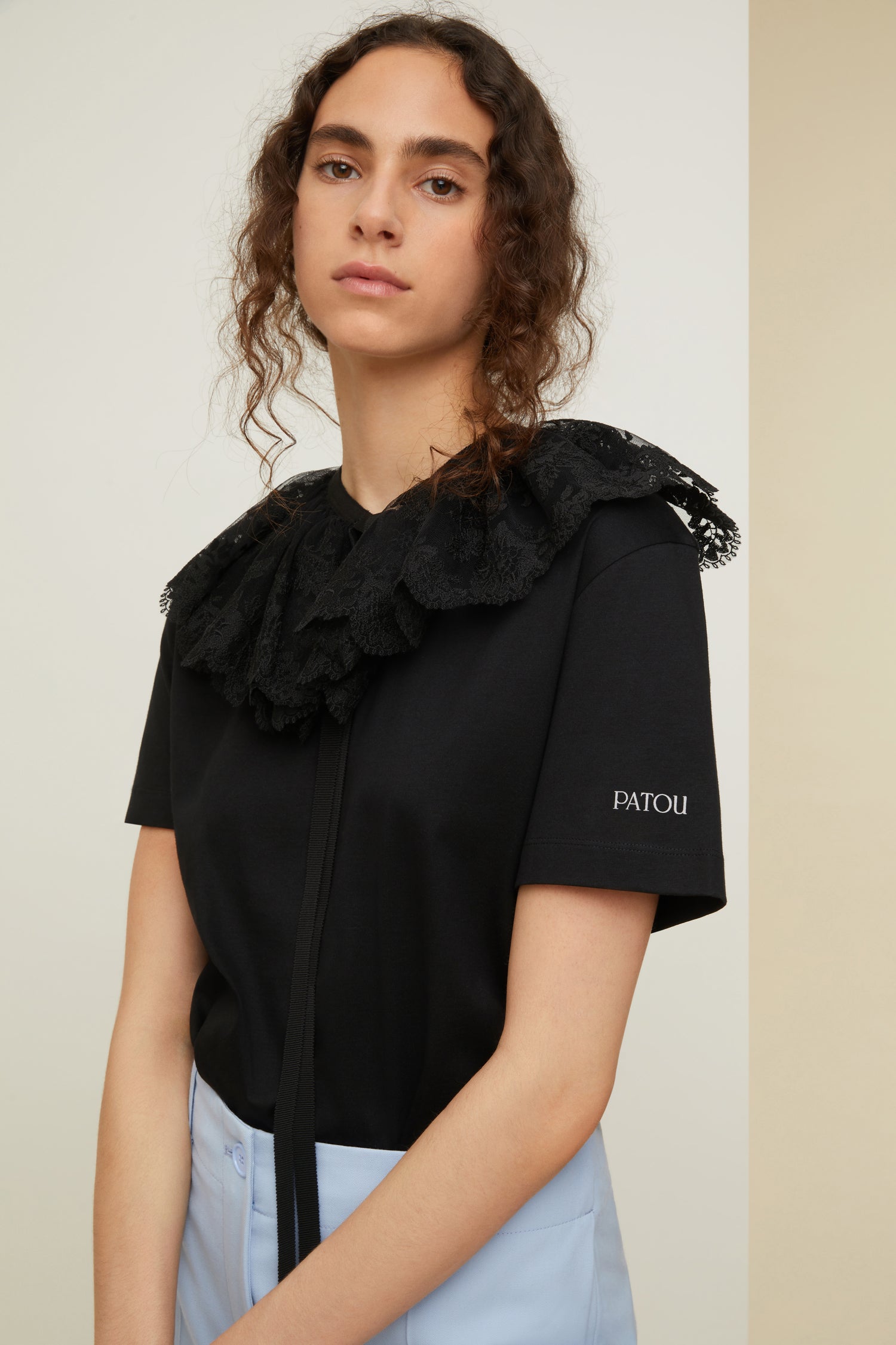 Patou t-shirt coton bio col dentelle noir XS