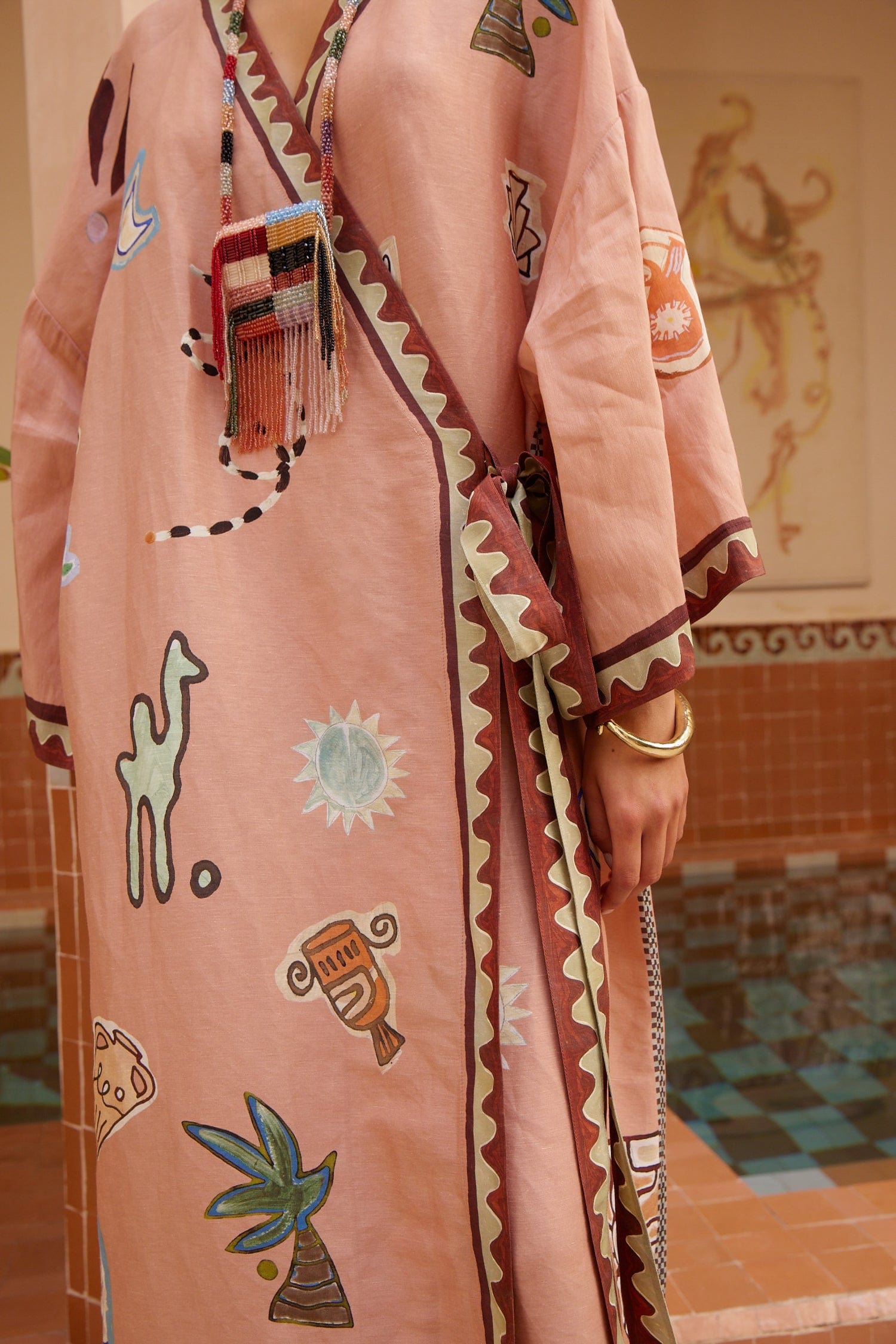 Alemaïs Laurence Wrap robe midi portefeuille lin soie