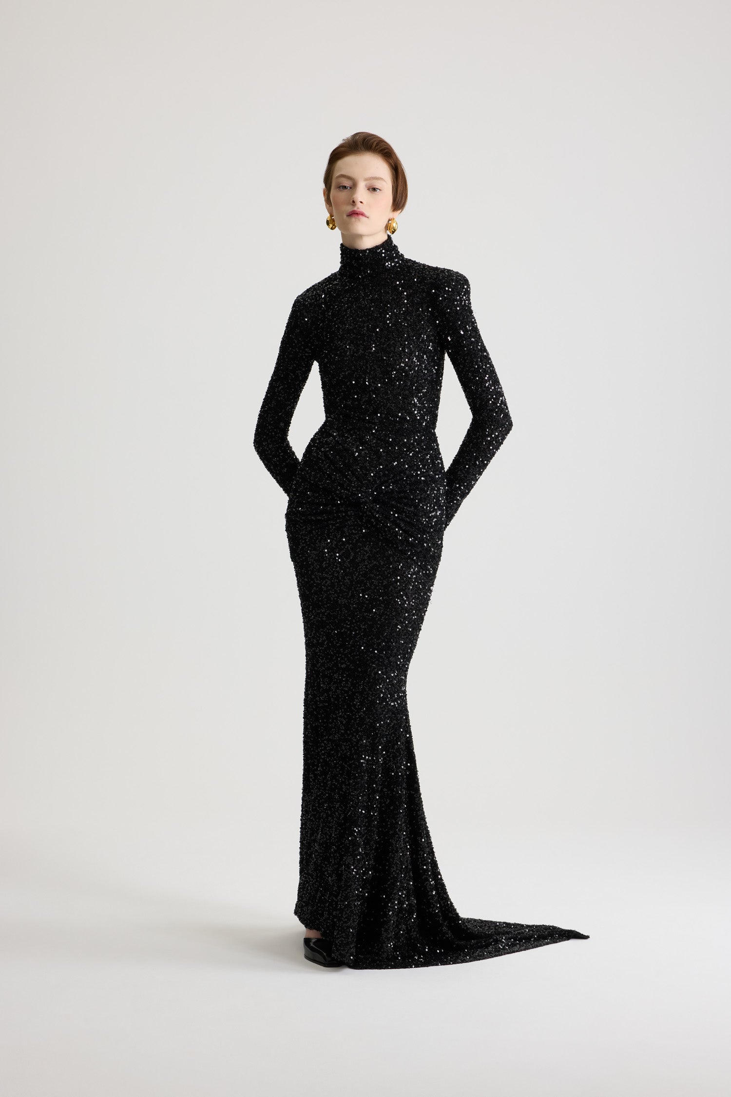 Patou H25DR2000226999B robe longue sequins noire dos découpé