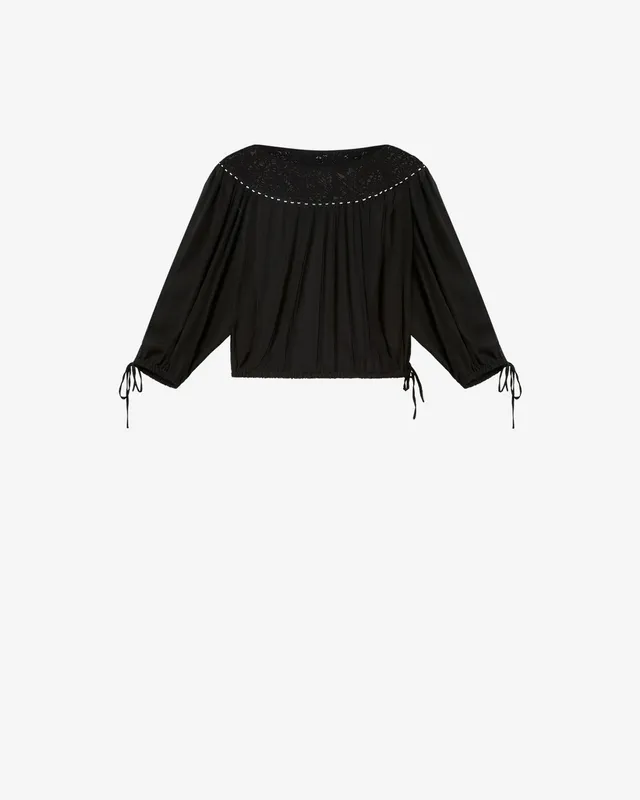 Isabel Marant Nelida top soie noir guipure perles