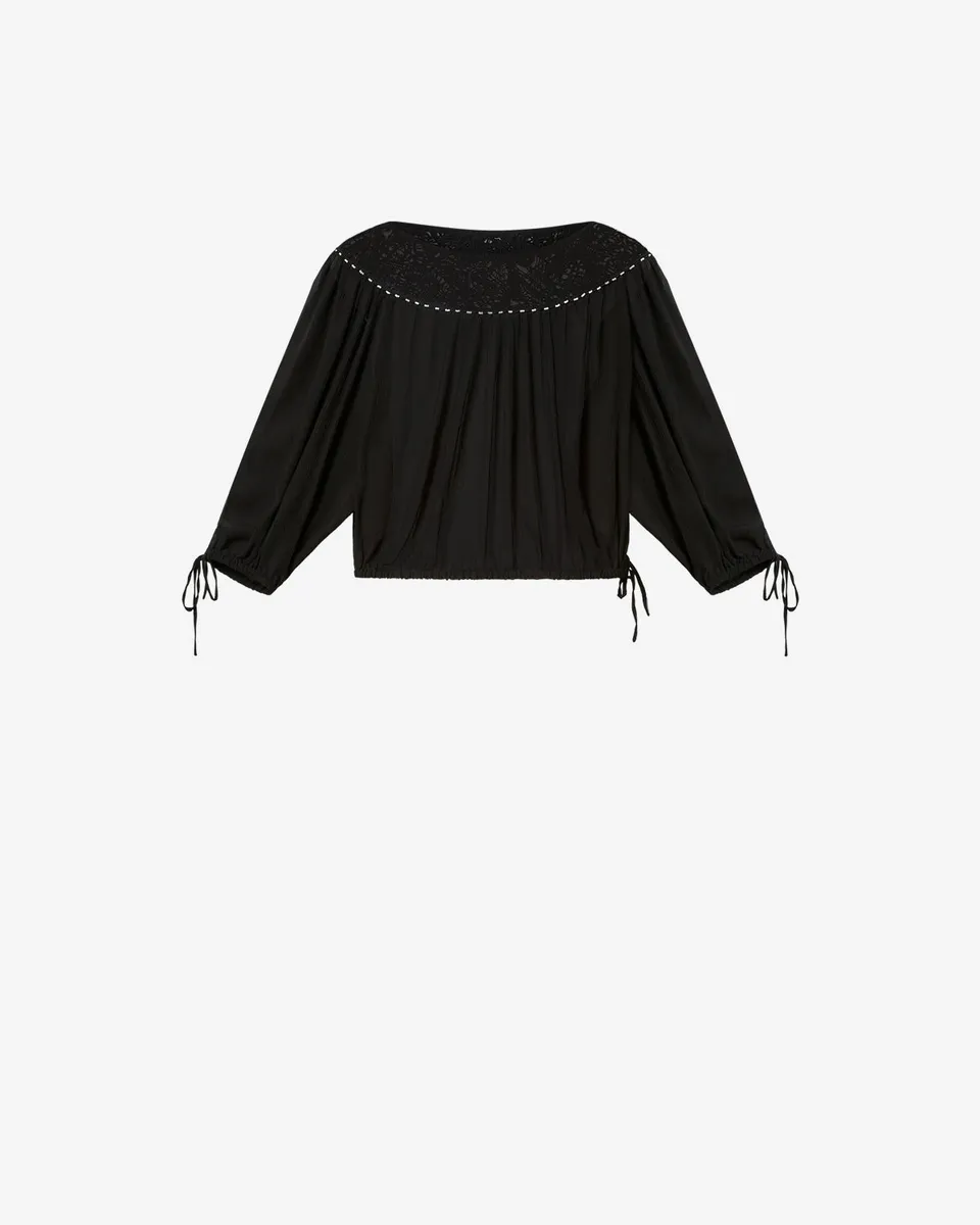 Isabel Marant Nelida top soie noir guipure perles