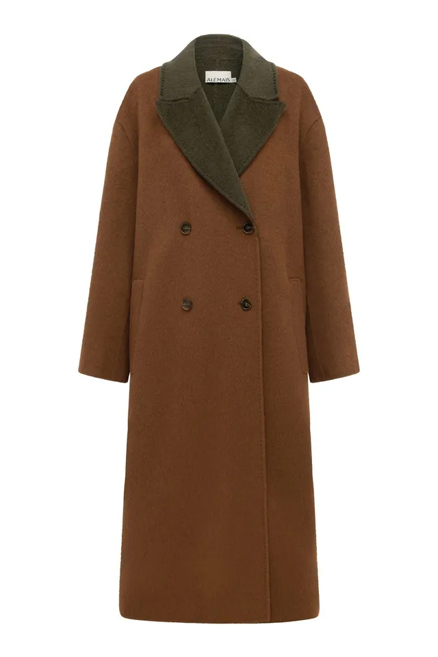 Alemaïs Sable manteau laine oversize perles