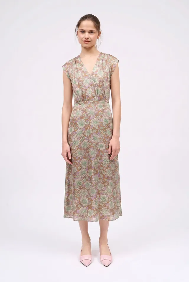 PAUL & JOE Robes DIANA robe longue soie camel pivoines