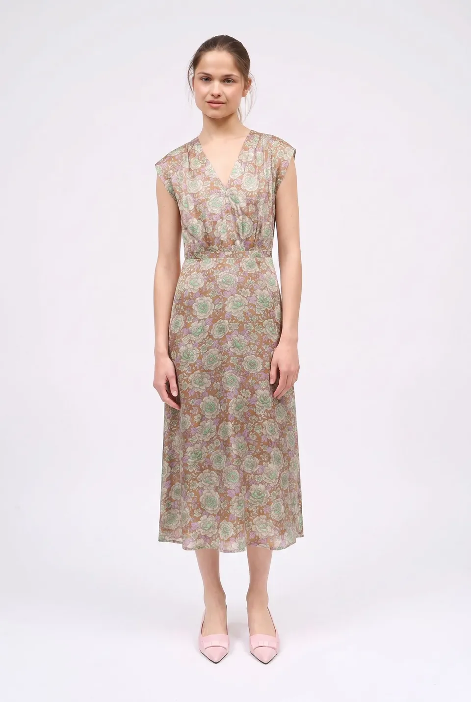 PAUL & JOE Robes DIANA robe longue soie camel pivoines